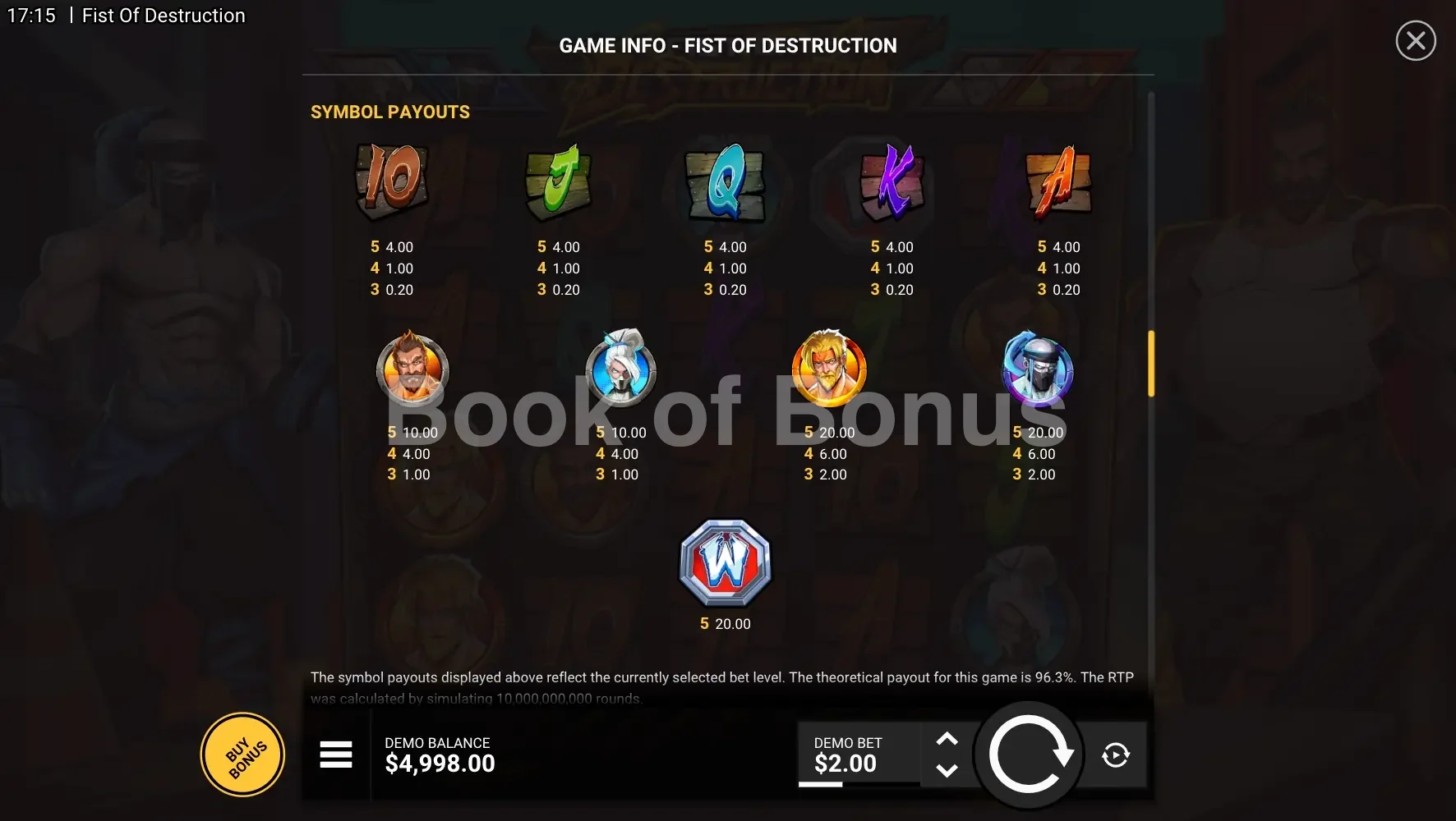 Fist of Destruction par Hacksaw Gaming - table des gains et valeurs des symboles
