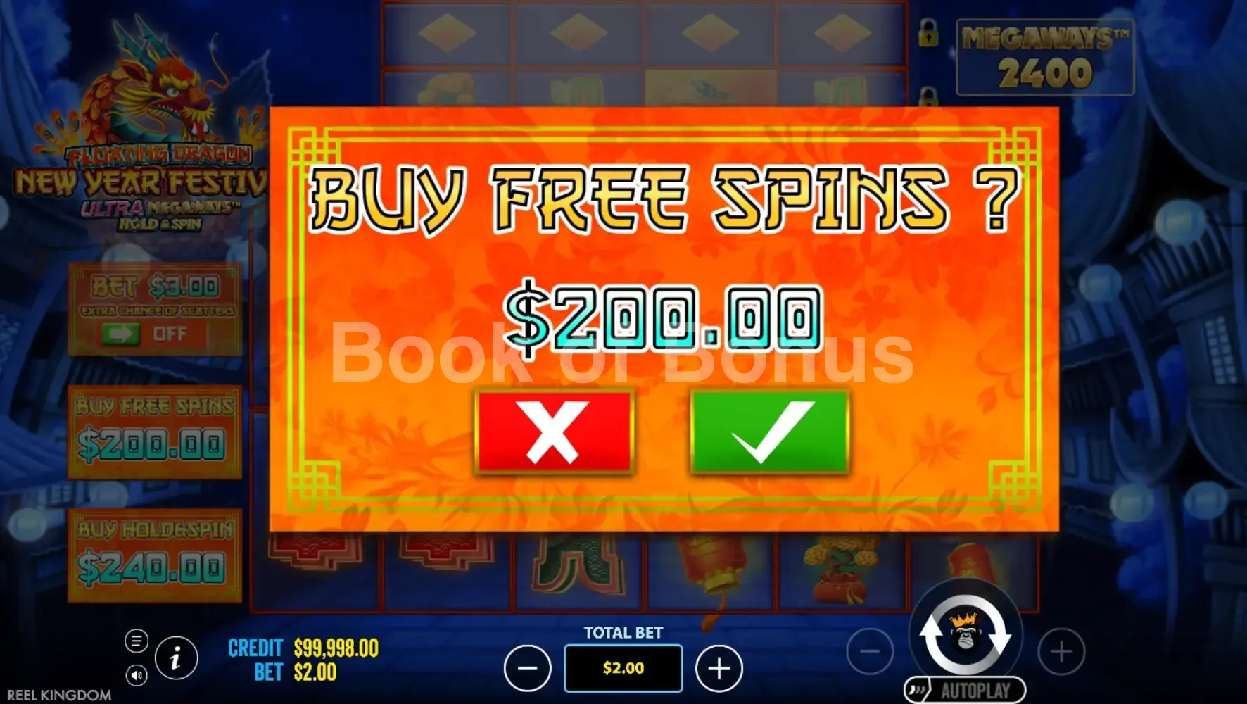Floating Dragon New Year Festival par Reel Kingdom - menu d'achat de bonus et options