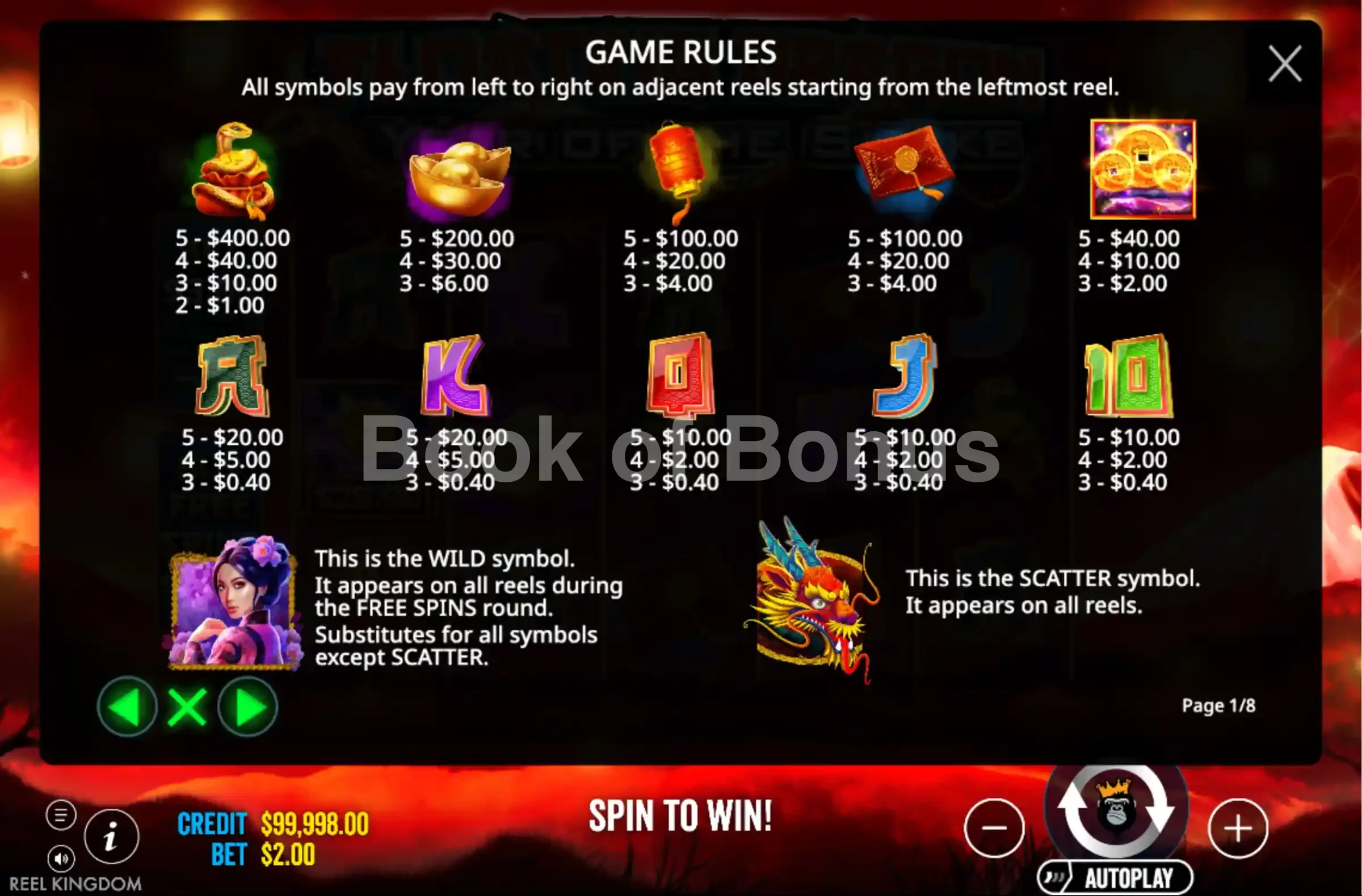 Floating Dragon Year of the Snake par Pragmatic Play - table des gains et valeurs des symboles