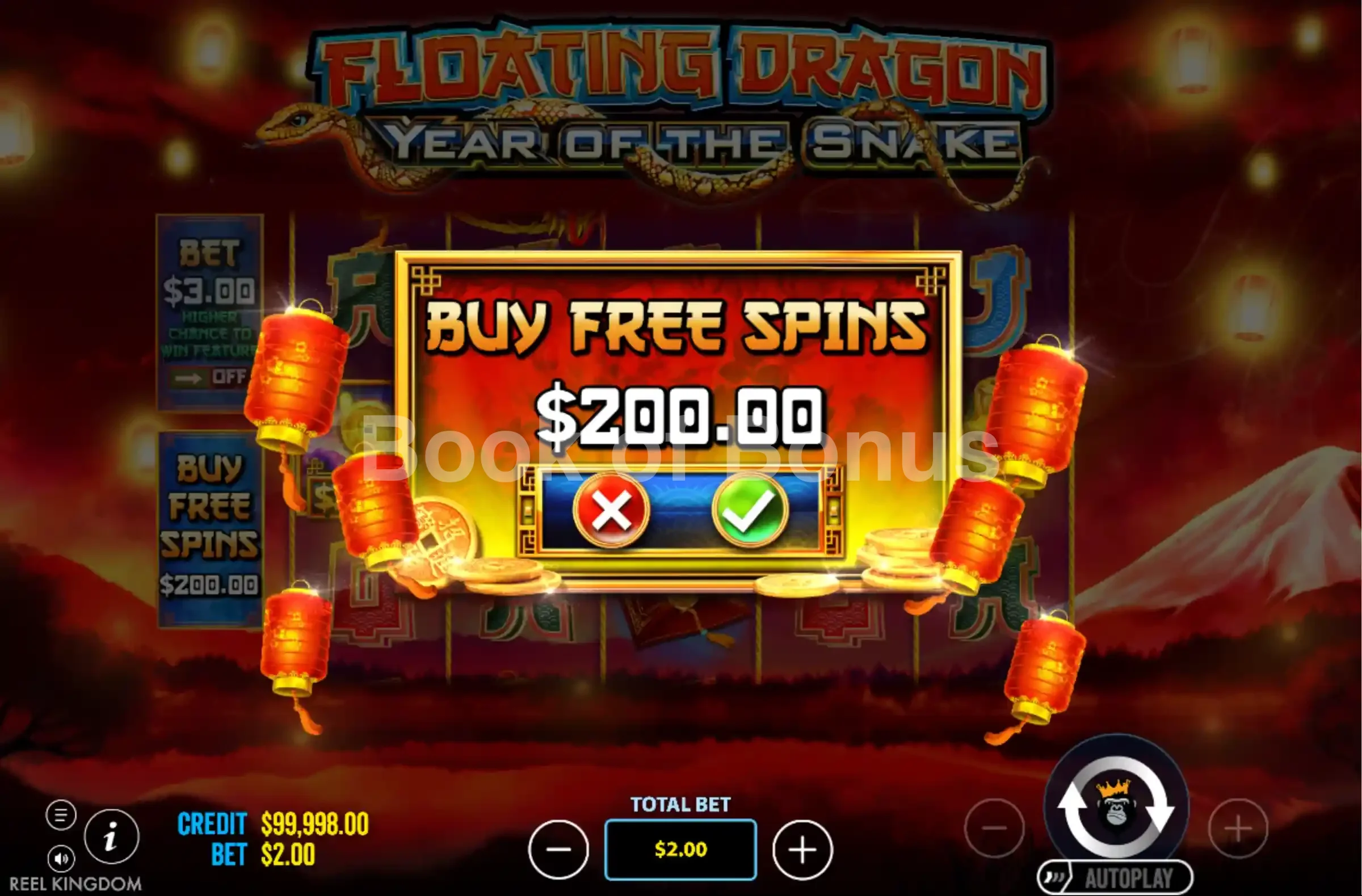 Floating Dragon Year of the Snake par Pragmatic Play - menu d'achat de bonus et options