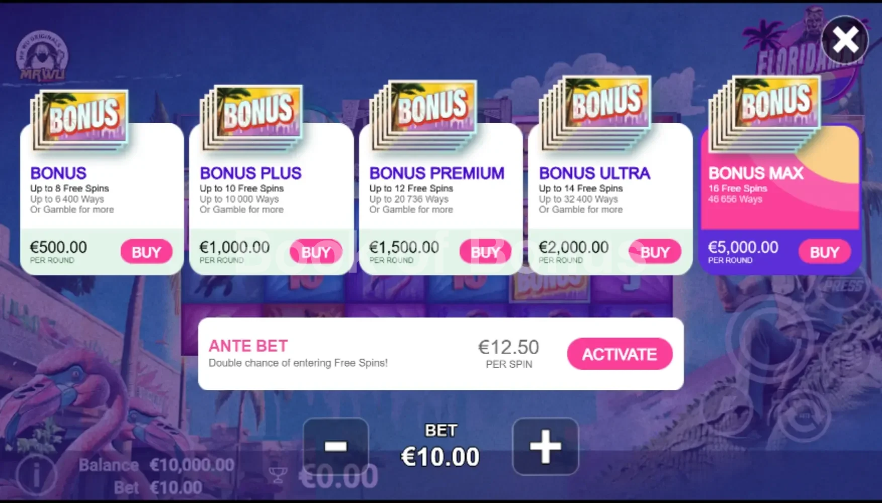 Floridaman par Avatar UX - menu d'achat de bonus et options