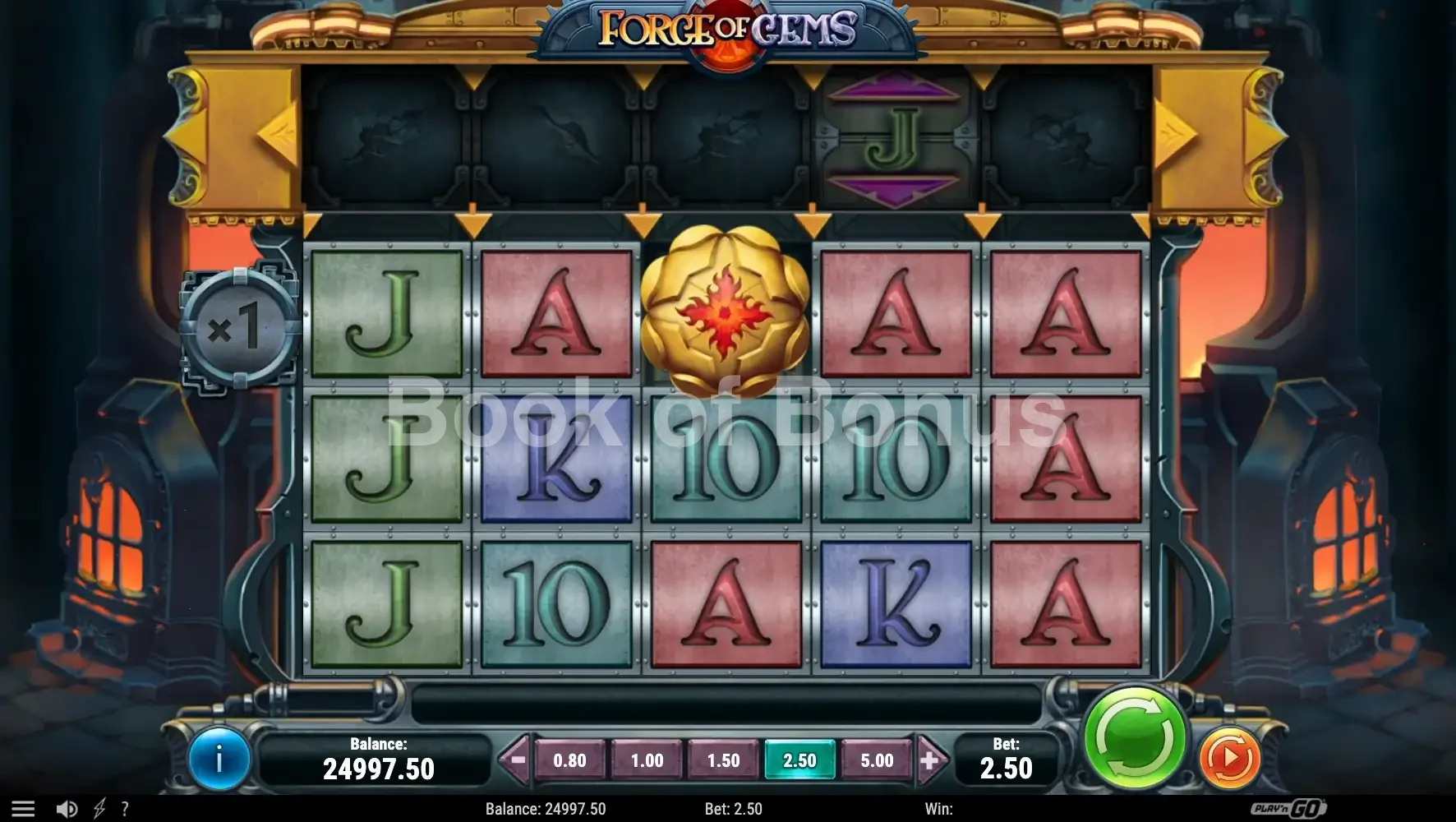 Forge of Gems par Play'n GO - jeu de base et disposition des rouleaux