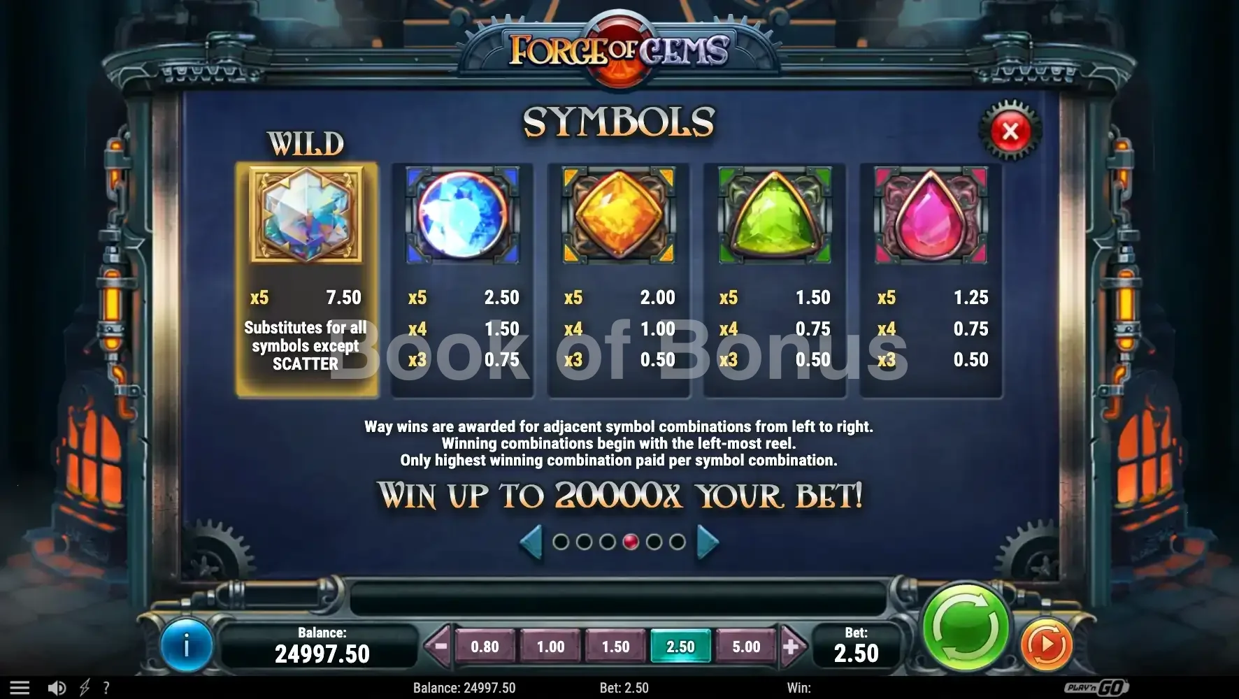Forge of Gems par Play'n GO - table des gains et valeurs des symboles