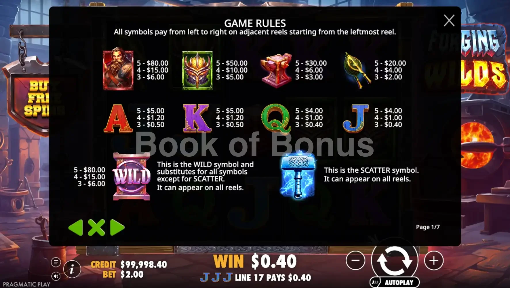 Forging Wilds par Pragmatic Play - table des gains et valeurs des symboles
