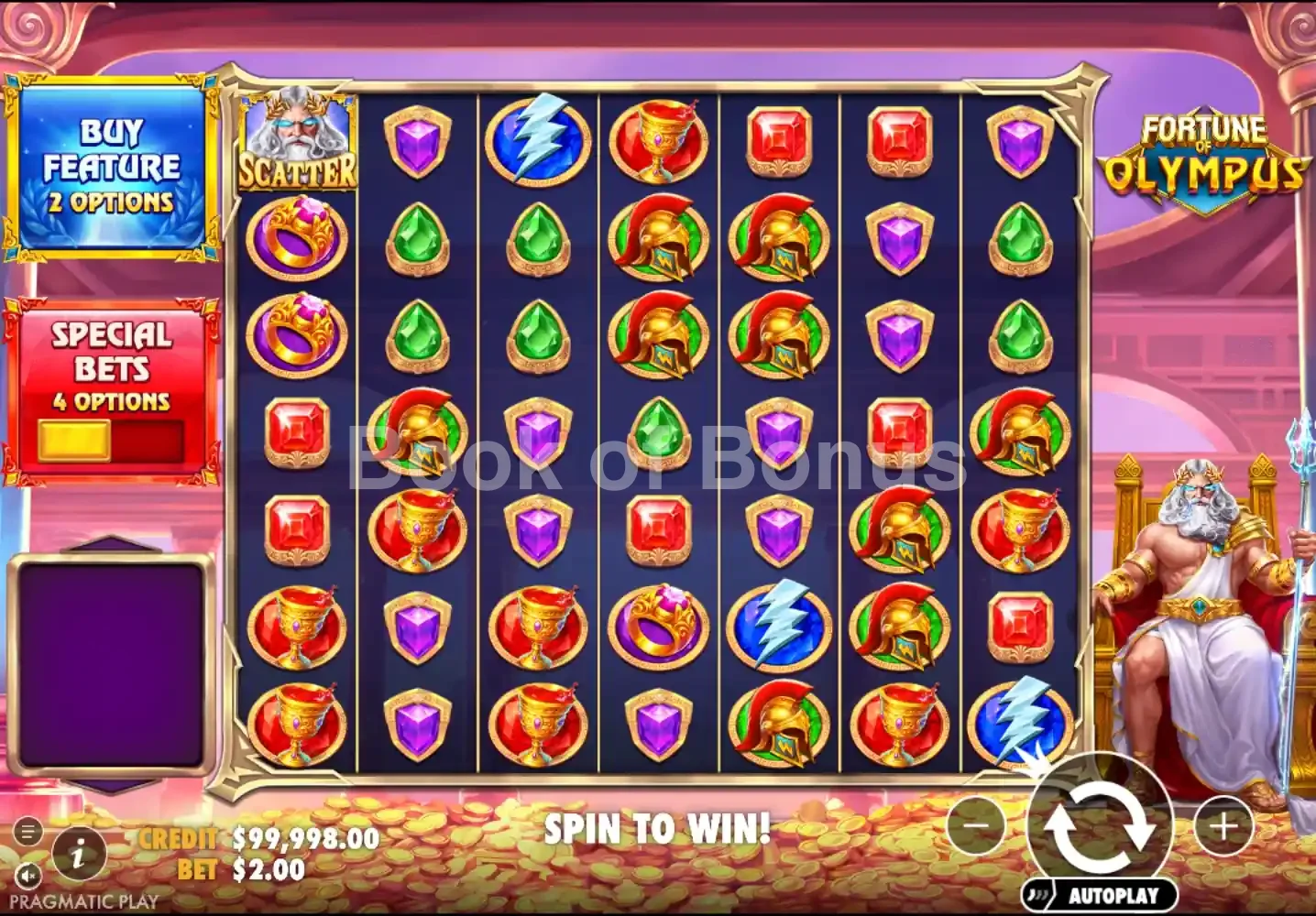 Fortune of Olympus par Pragmatic Play - jeu de base et disposition des rouleaux