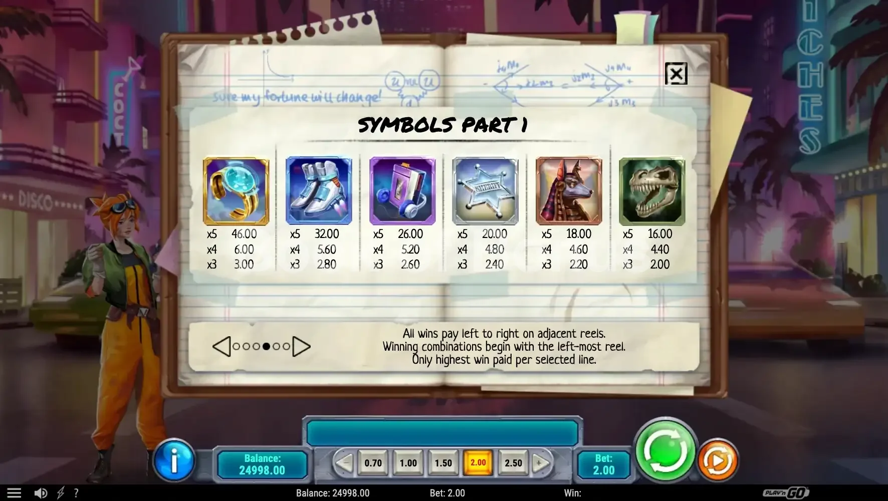 Fortune Rewind par Play'n GO - table des gains et valeurs des symboles