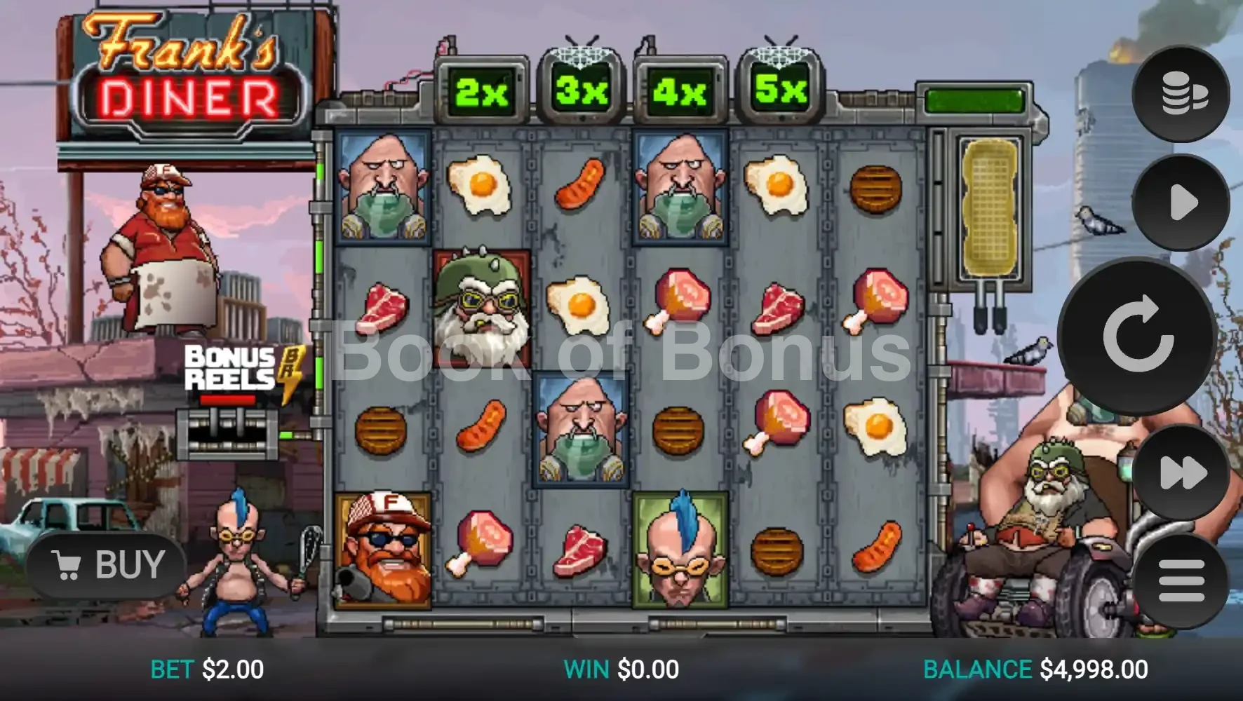 Frank's Diner par Relax Gaming - jeu de base et disposition des rouleaux