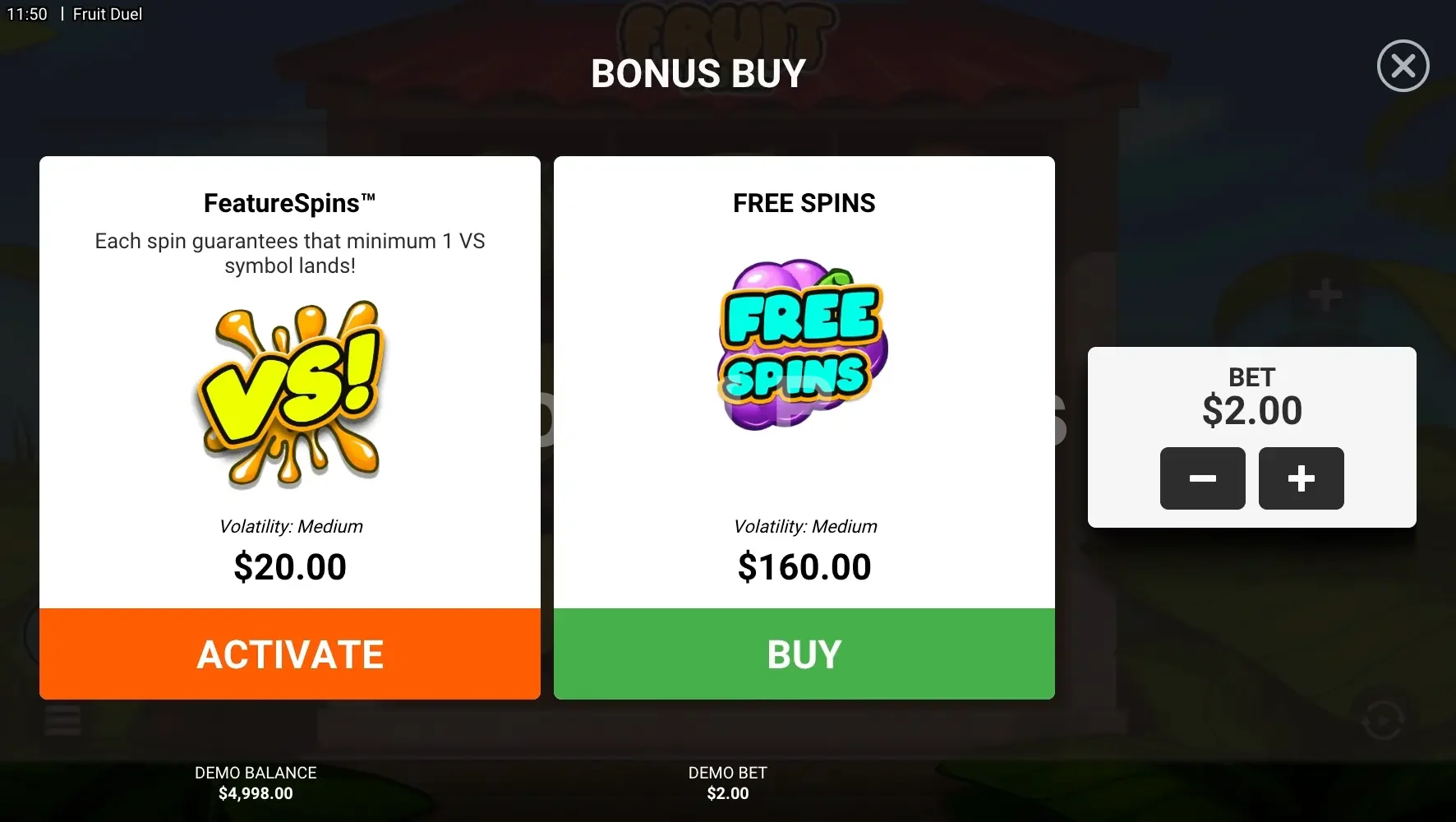 Achat de bonus Fruit Duel