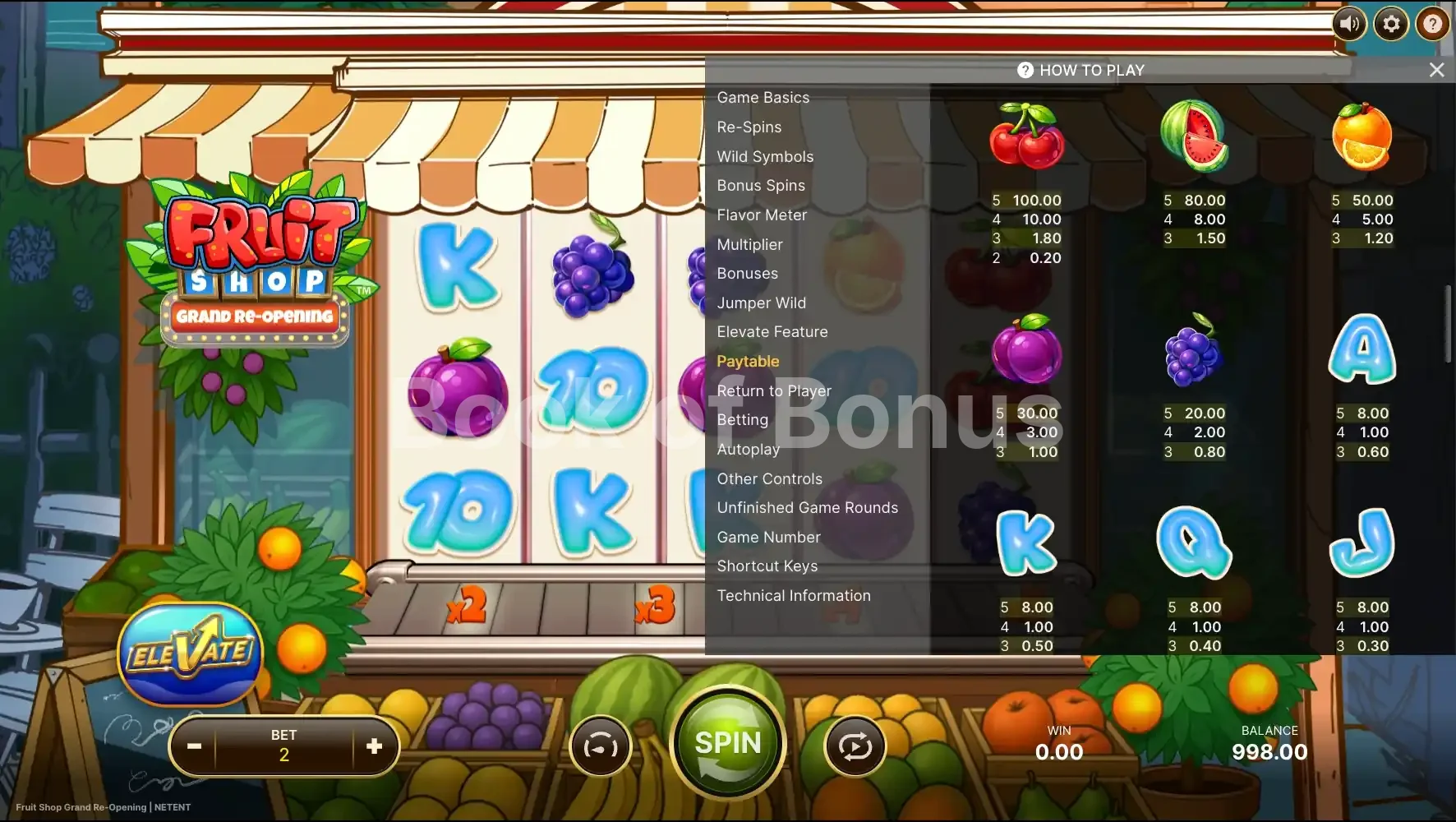 Fruit Shop Grand Re-Opening par NetEnt - table des gains et valeurs des symboles
