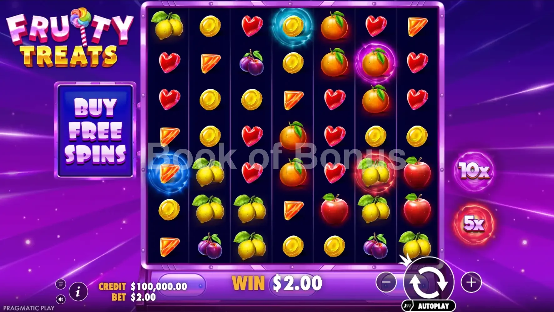 Fruity Treats par Pragmatic Play - jeu de base et disposition des rouleaux