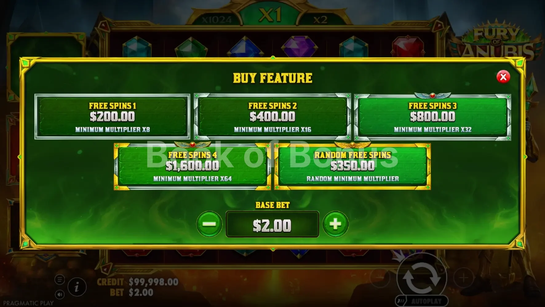 Options d'achat bonus Fury of Anubis