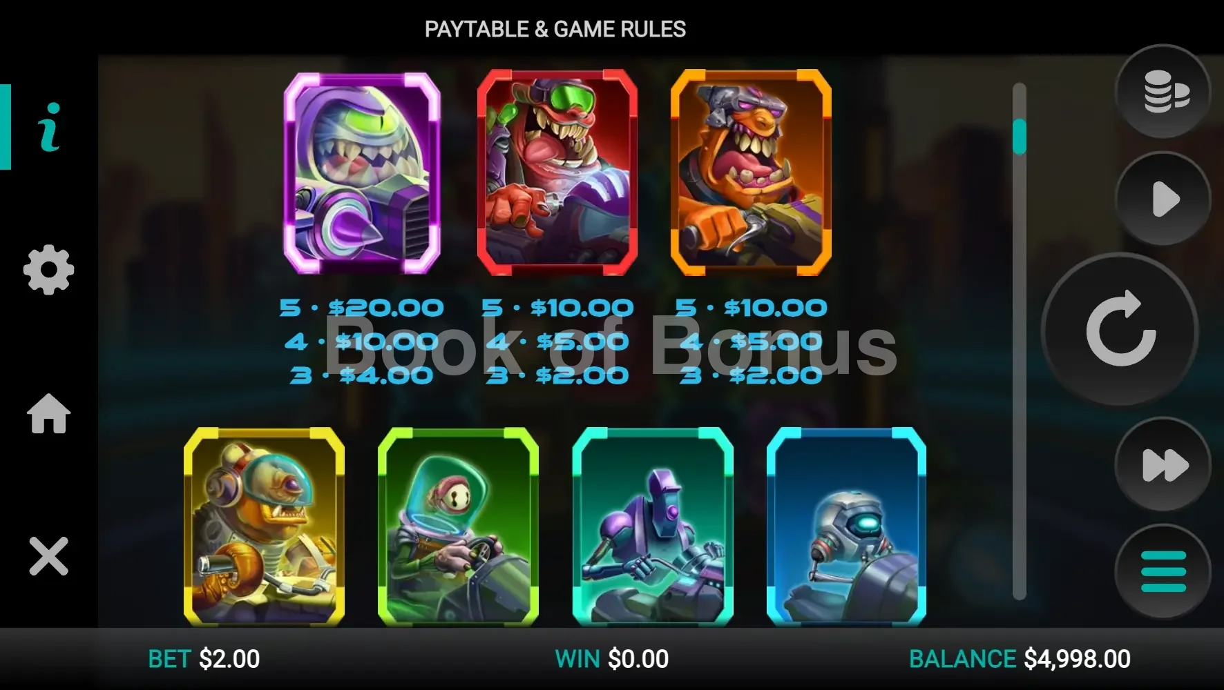 Table des gains Galactic Racers Dream Drop