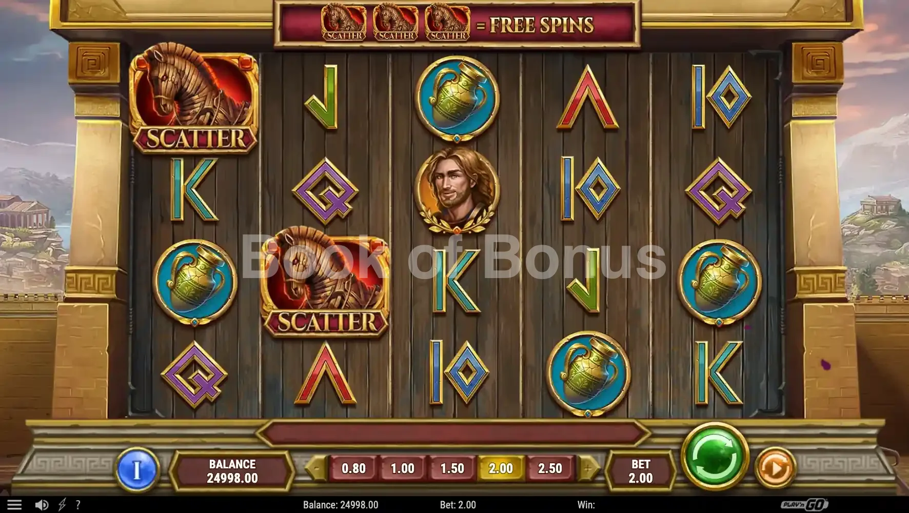 Gates of Troy par Play'n GO - jeu de base et disposition des rouleaux