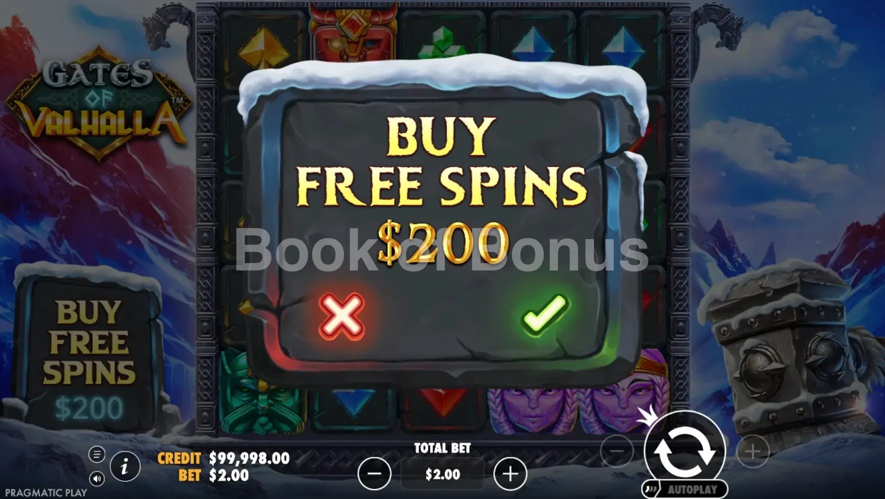 Gates of Valhalla par Pragmatic Play - menu d'achat de bonus et options