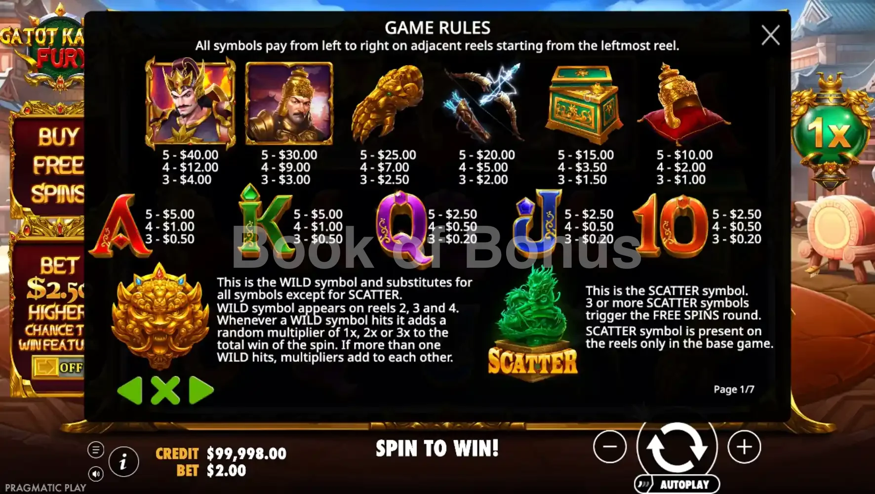 Gatot Kaca's Fury par Pragmatic Play - table des gains et valeurs des symboles