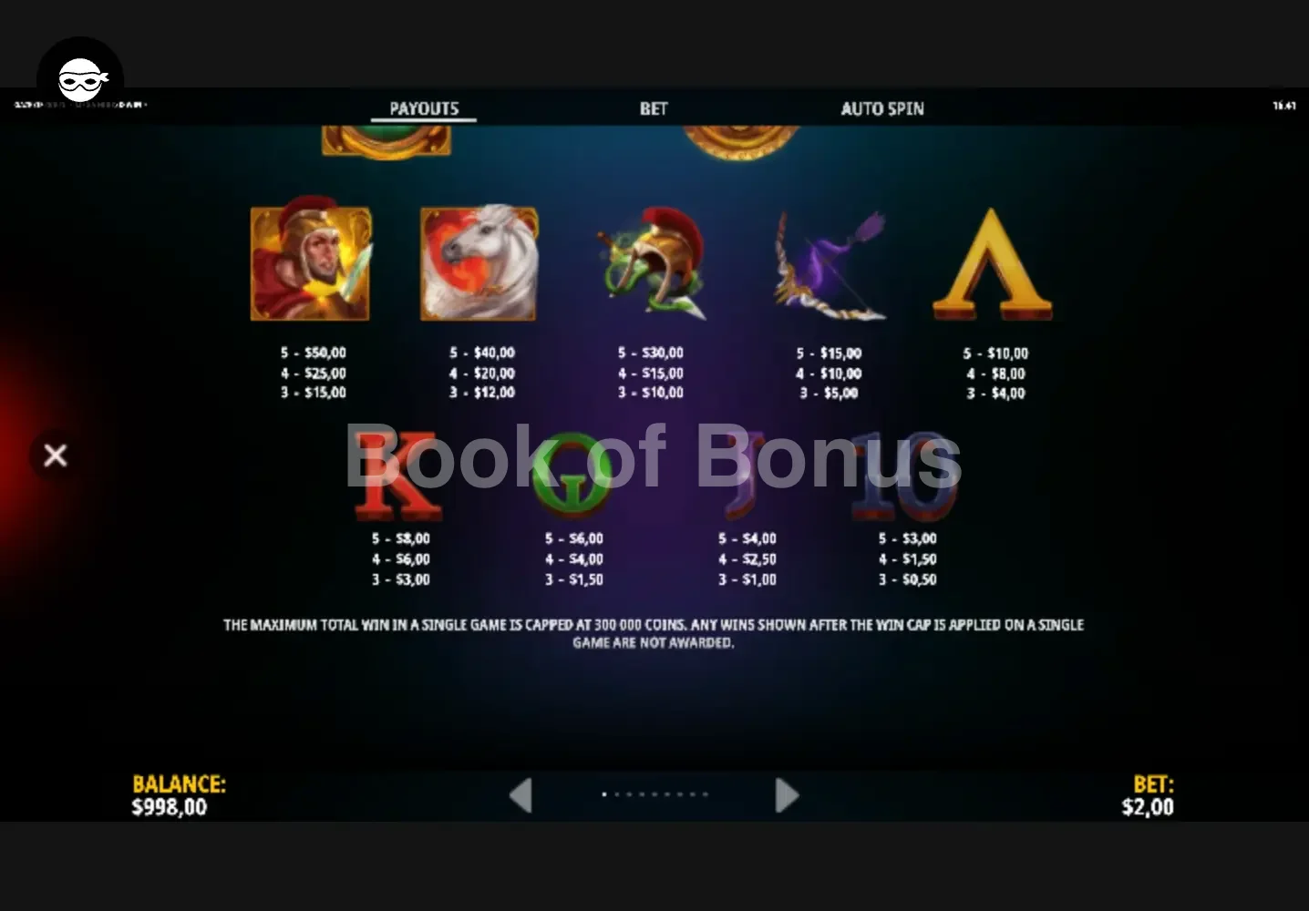 Tableau des paiements Gaze of Gold Mega Hold & Win