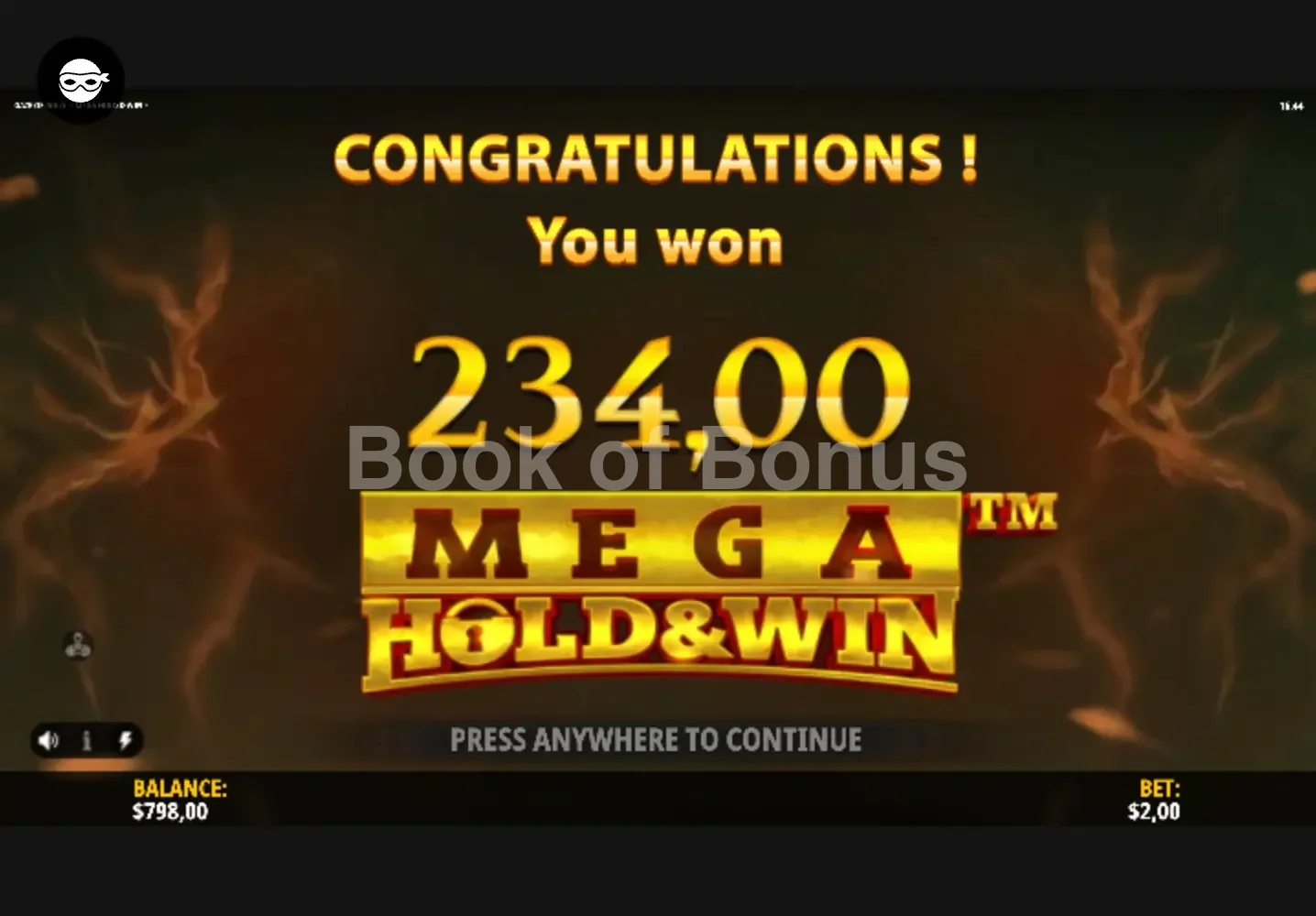 Gros gain Gaze of Gold Mega Hold & Win