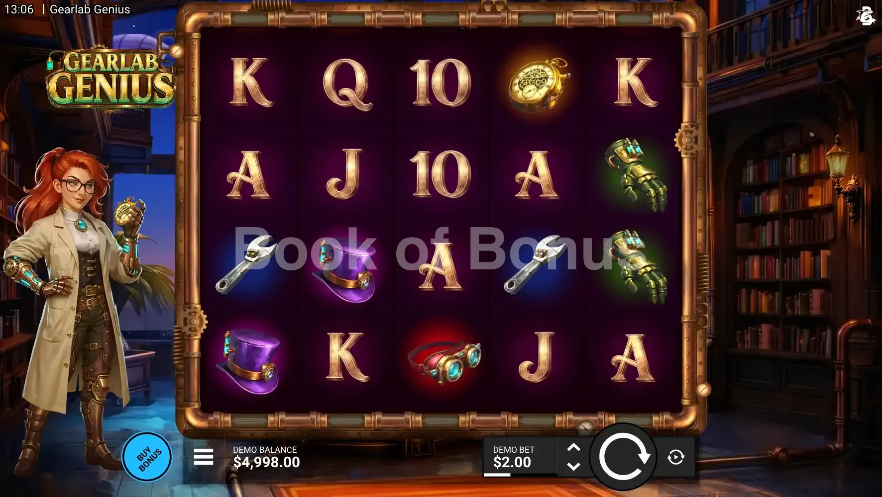 Gearlab Genius par Hacksaw Gaming - jeu de base et disposition des rouleaux