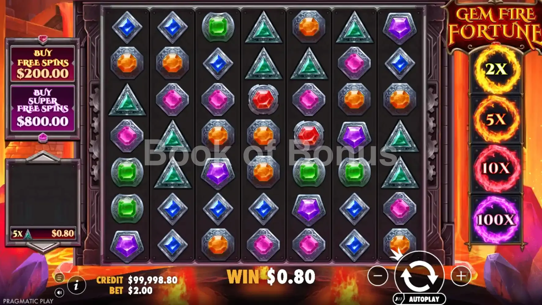 Gem Fire Fortune par Pragmatic Play - jeu de base et disposition des rouleaux