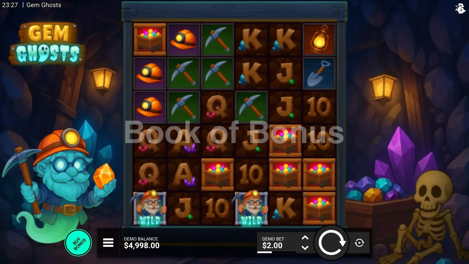 Gem Ghosts par Hacksaw Gaming - jeu de base et disposition des rouleaux