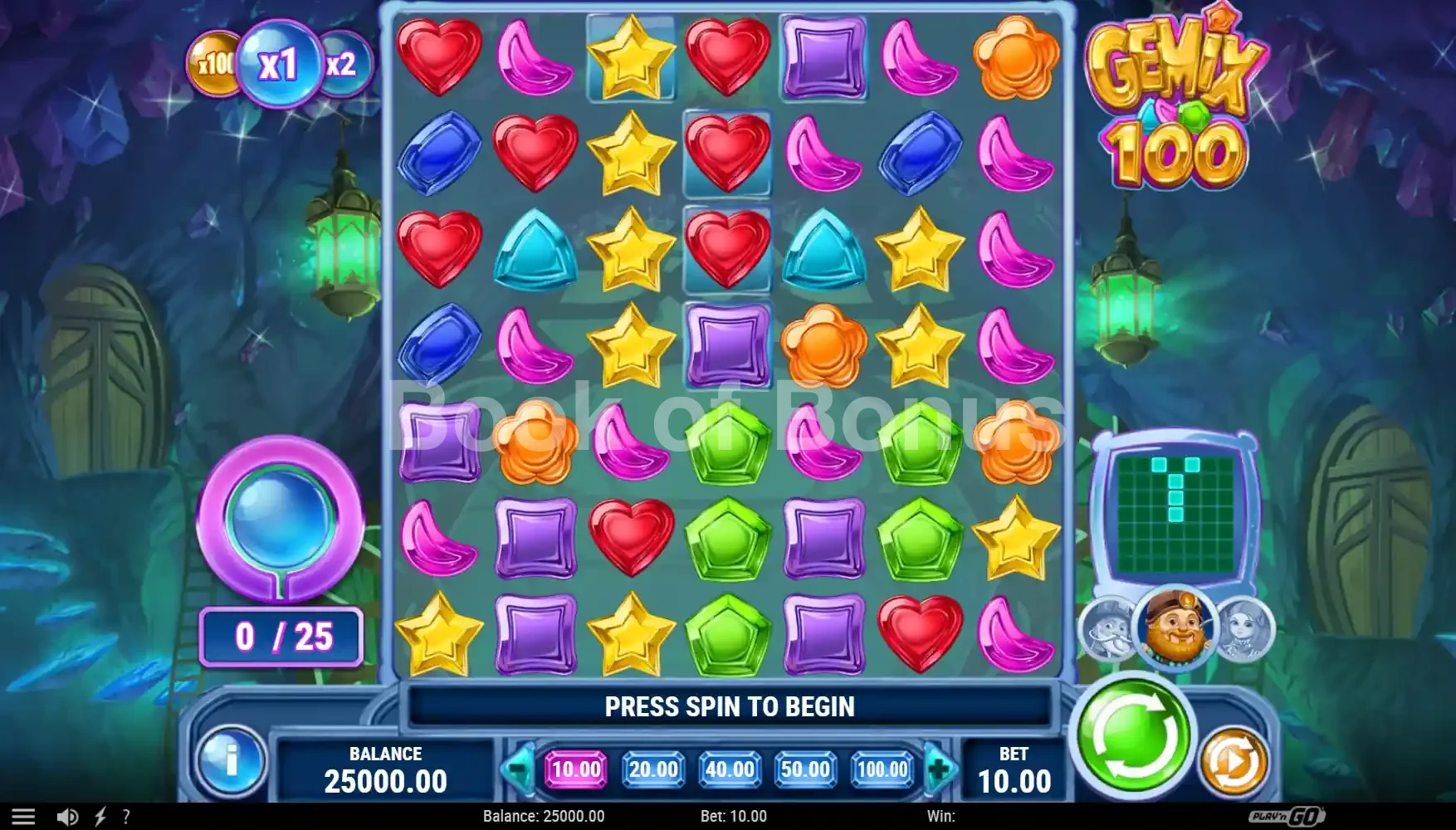 Gemix 100 par Play'n GO - jeu de base et disposition des rouleaux