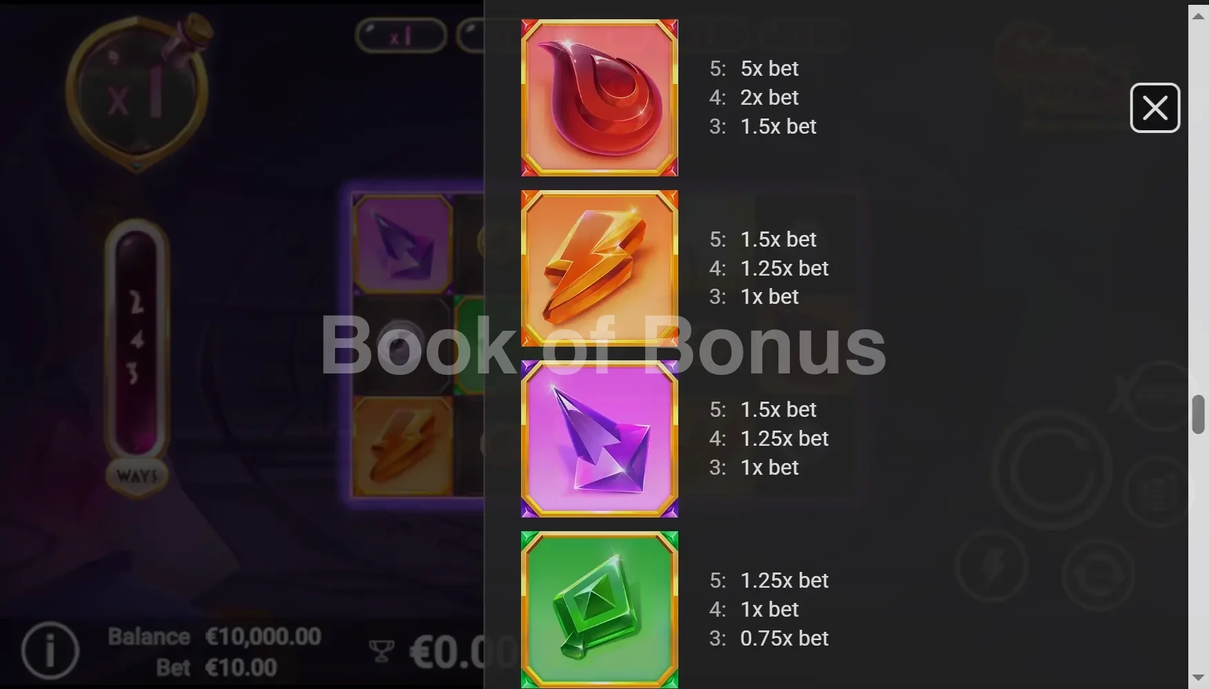 GemPops par Avatar UX - table des gains et valeurs des symboles