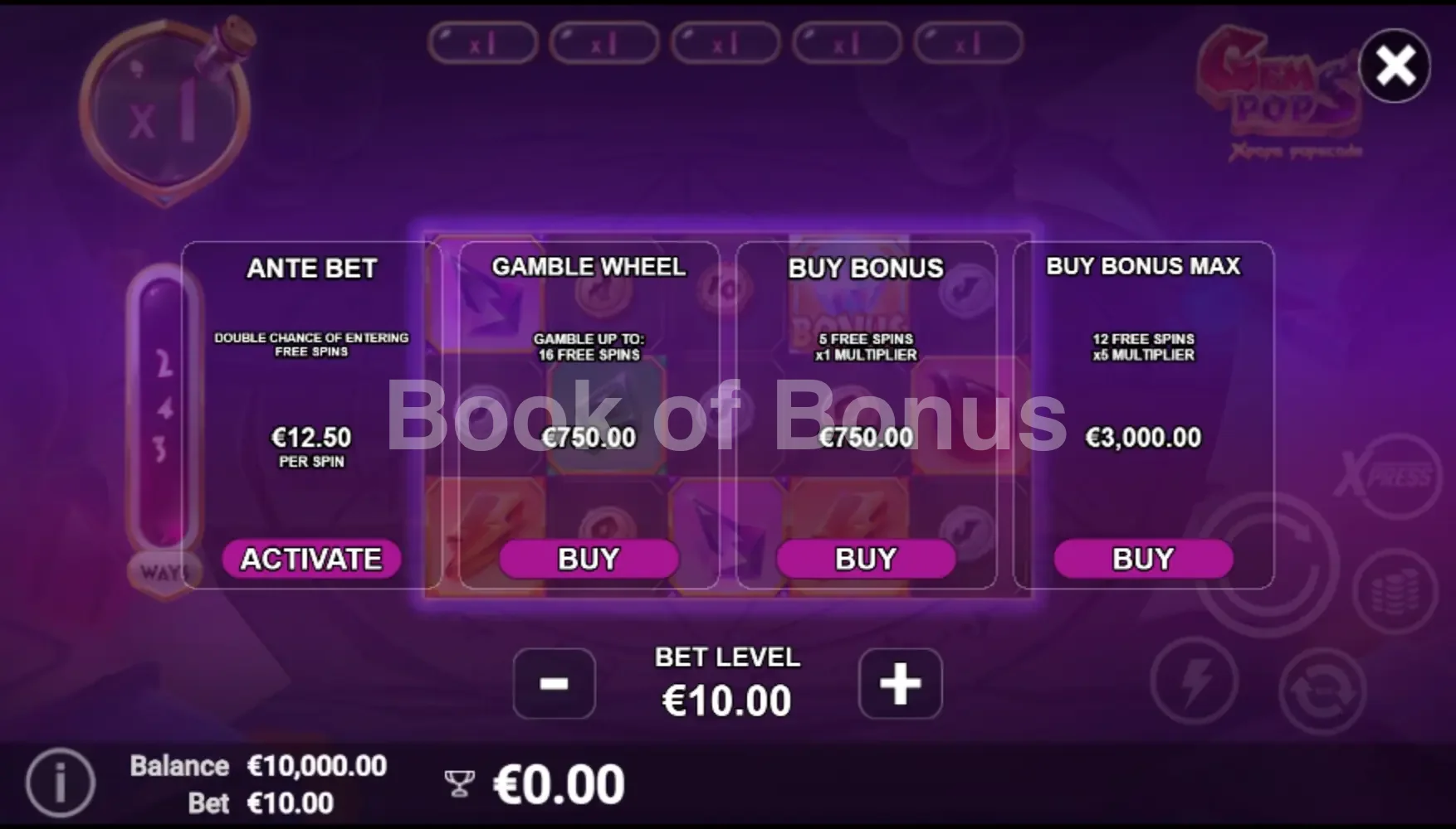 GemPops par Avatar UX - menu d'achat de bonus et options