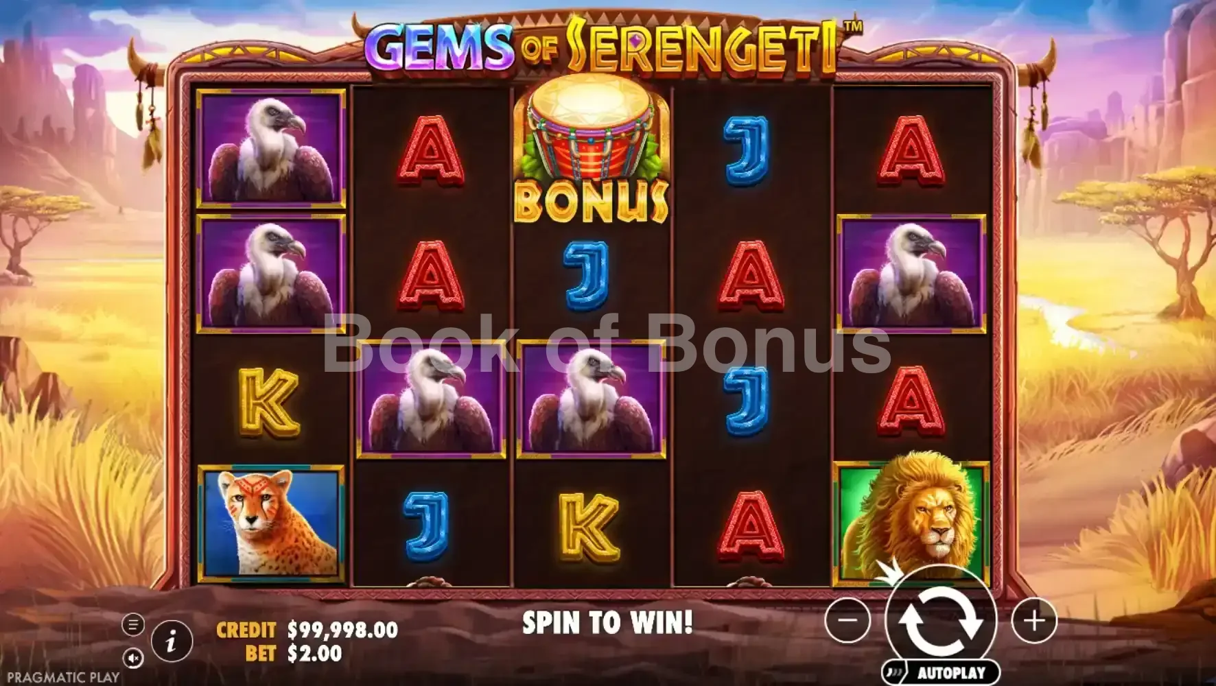 Gems of Serengeti par Pragmatic Play - jeu de base et disposition des rouleaux