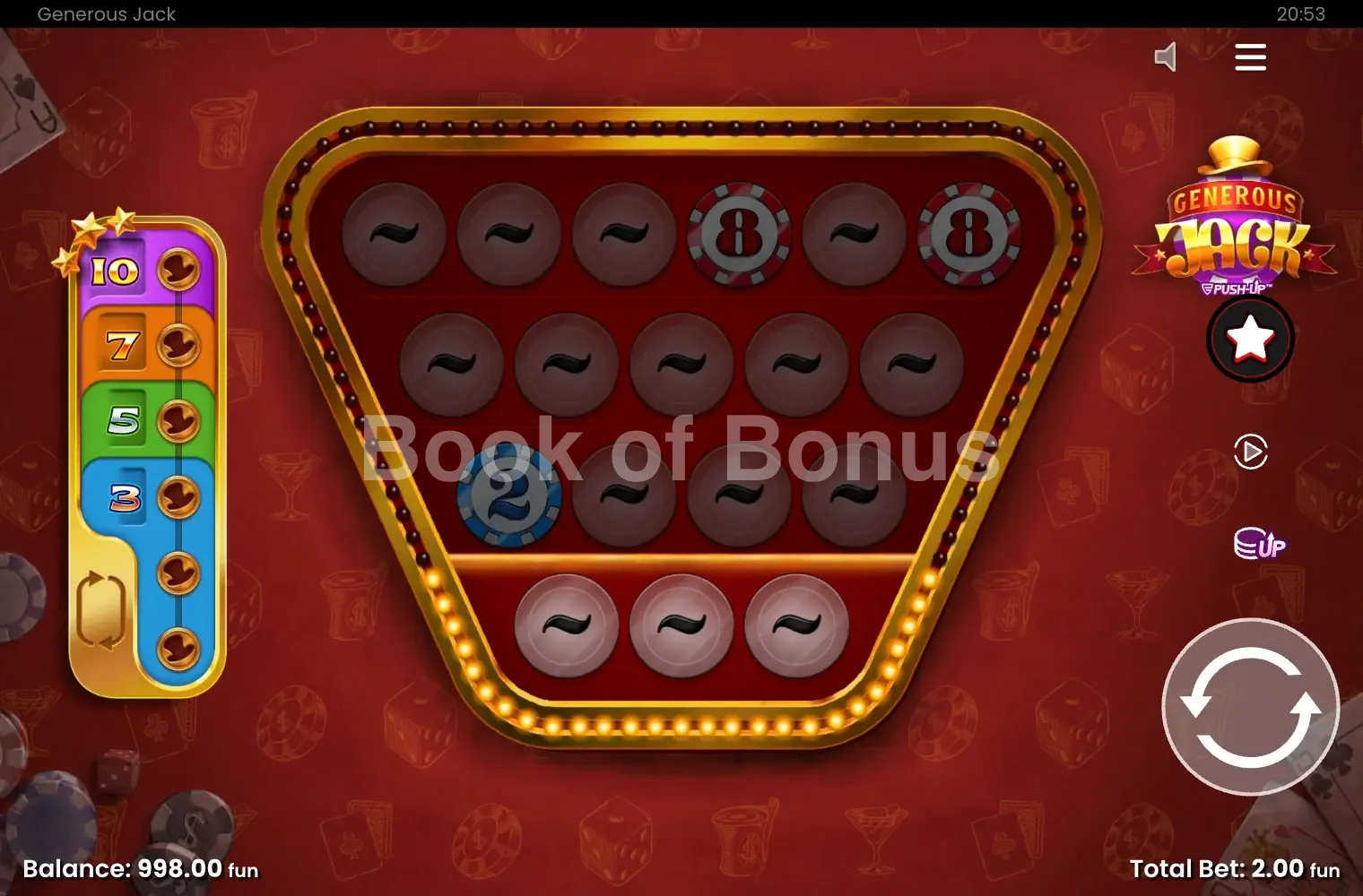 Generous Jack par Push Gaming - jeu de base et disposition des rouleaux