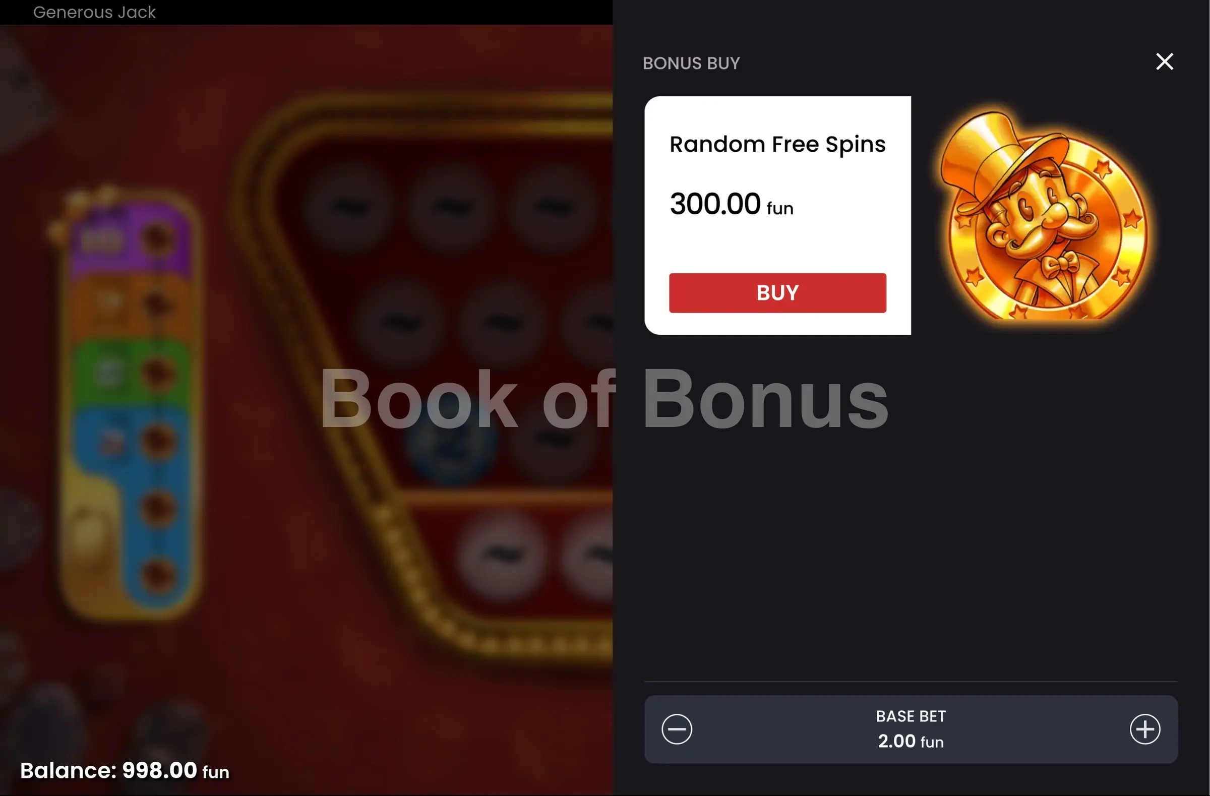 Generous Jack par Push Gaming - menu d'achat de bonus et options