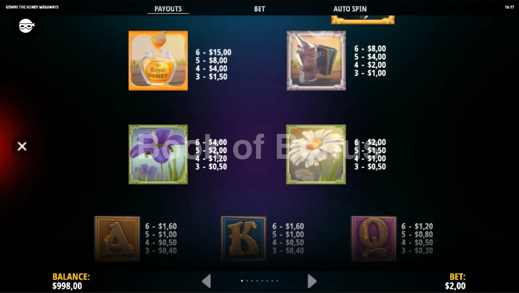 Gimme the Honey Megaways par iSoftBet - table des gains et valeurs des symboles