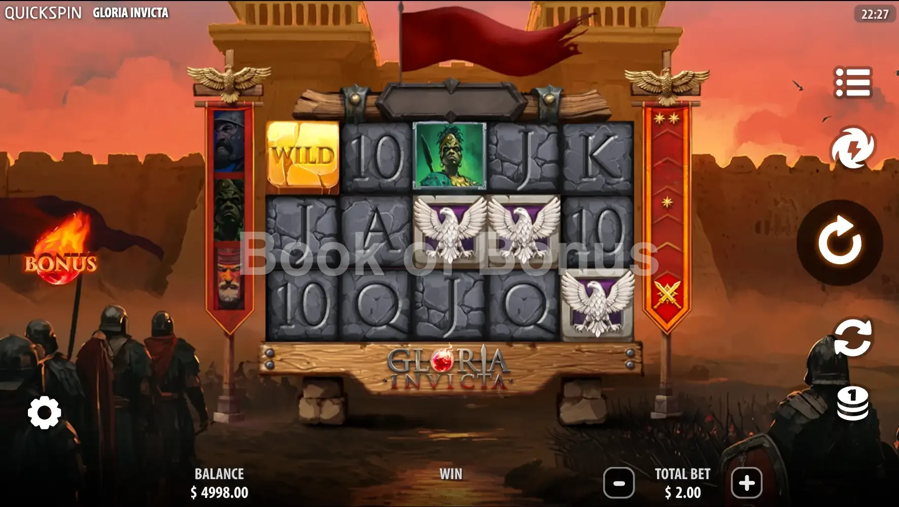 Gloria Invicta par Quickspin - jeu de base et disposition des rouleaux