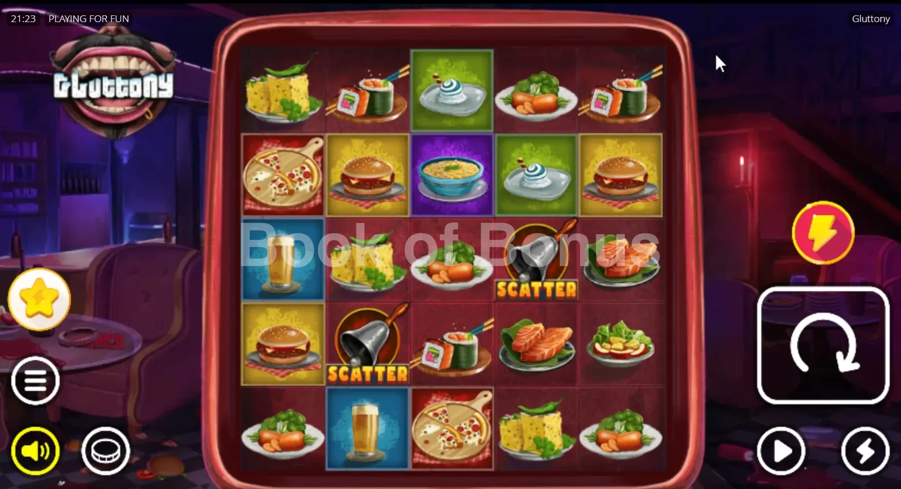 Gluttony par Nolimit City - jeu de base et disposition des rouleaux