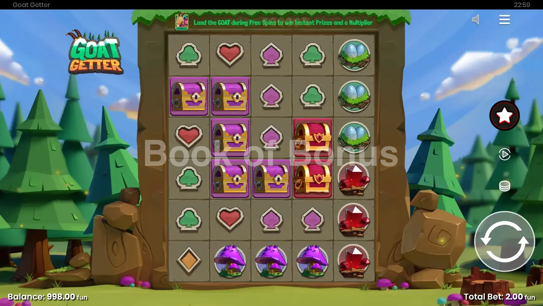 Goat Getter par Push Gaming - jeu de base et disposition des rouleaux
