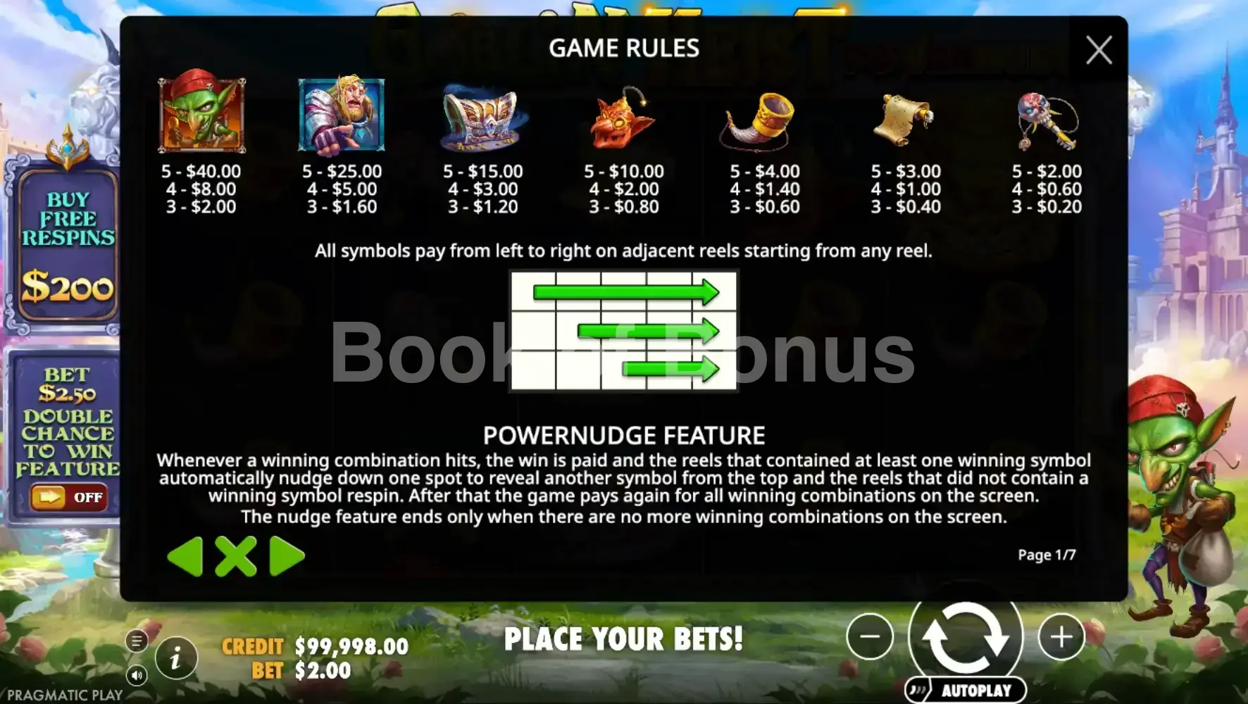 Goblin Heist Powernudge par Pragmatic Play - table des gains et valeurs des symboles