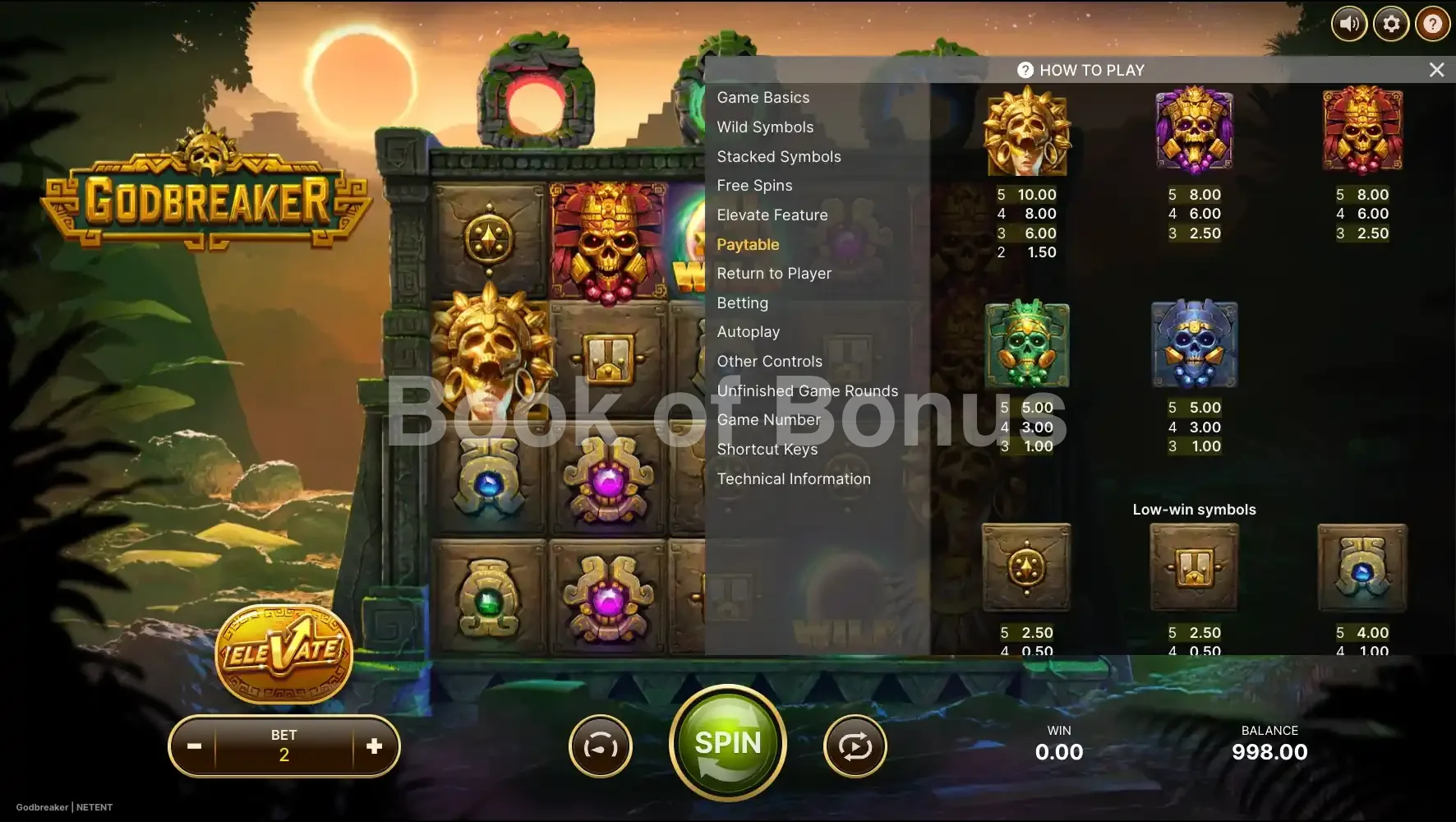 Godbreaker par NetEnt - table des gains et valeurs des symboles