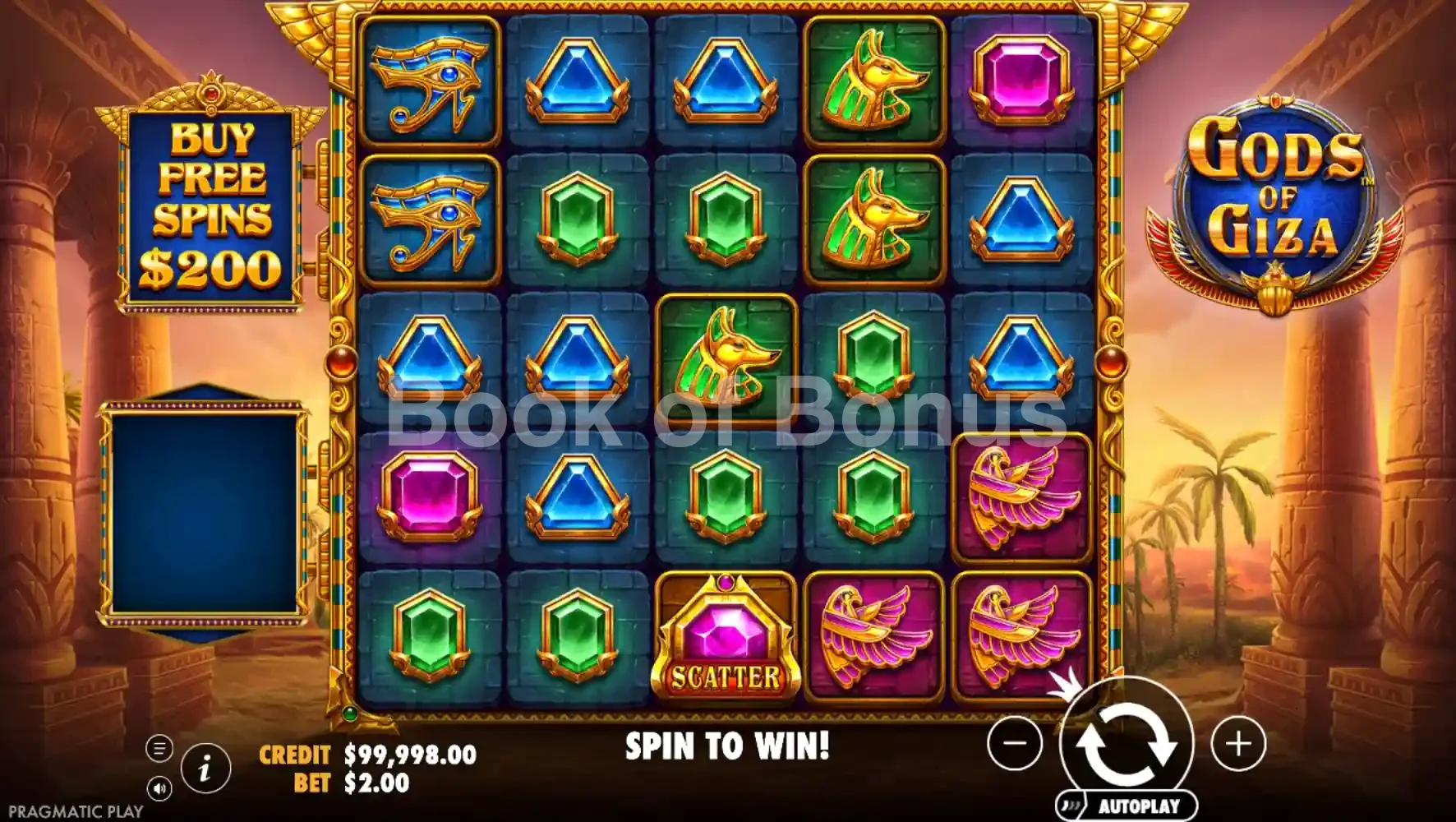 Gods of Giza par Pragmatic Play - jeu de base et disposition des rouleaux