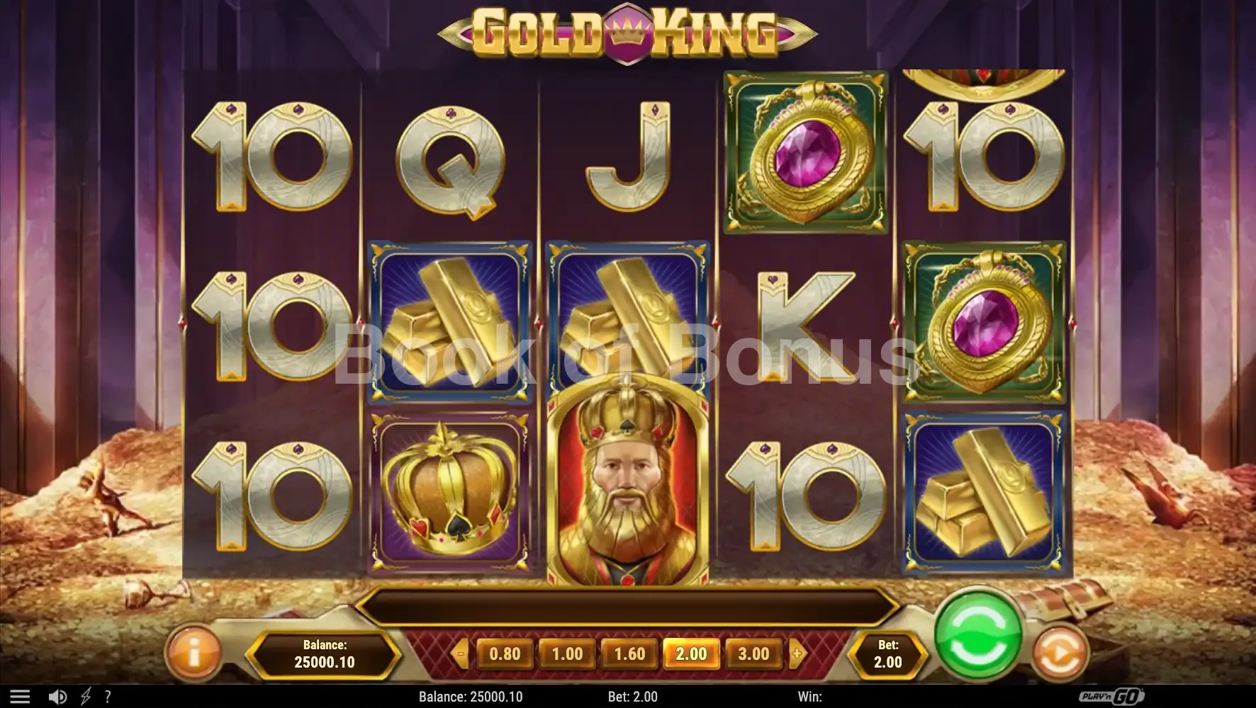 Gold King par Play'n GO - jeu de base et disposition des rouleaux