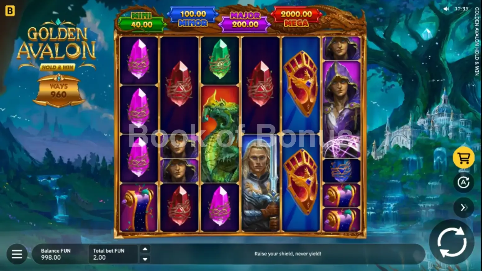 Golden Avalon Hold & Win par BGaming - jeu de base et disposition des rouleaux