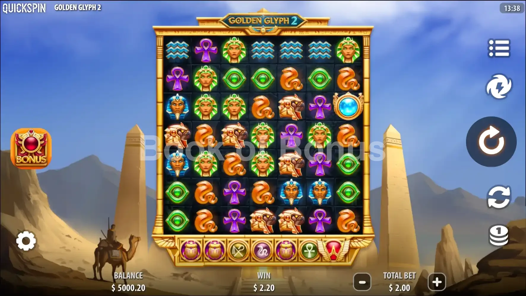 Golden Glyph 2 par Quickspin - jeu de base et disposition des rouleaux