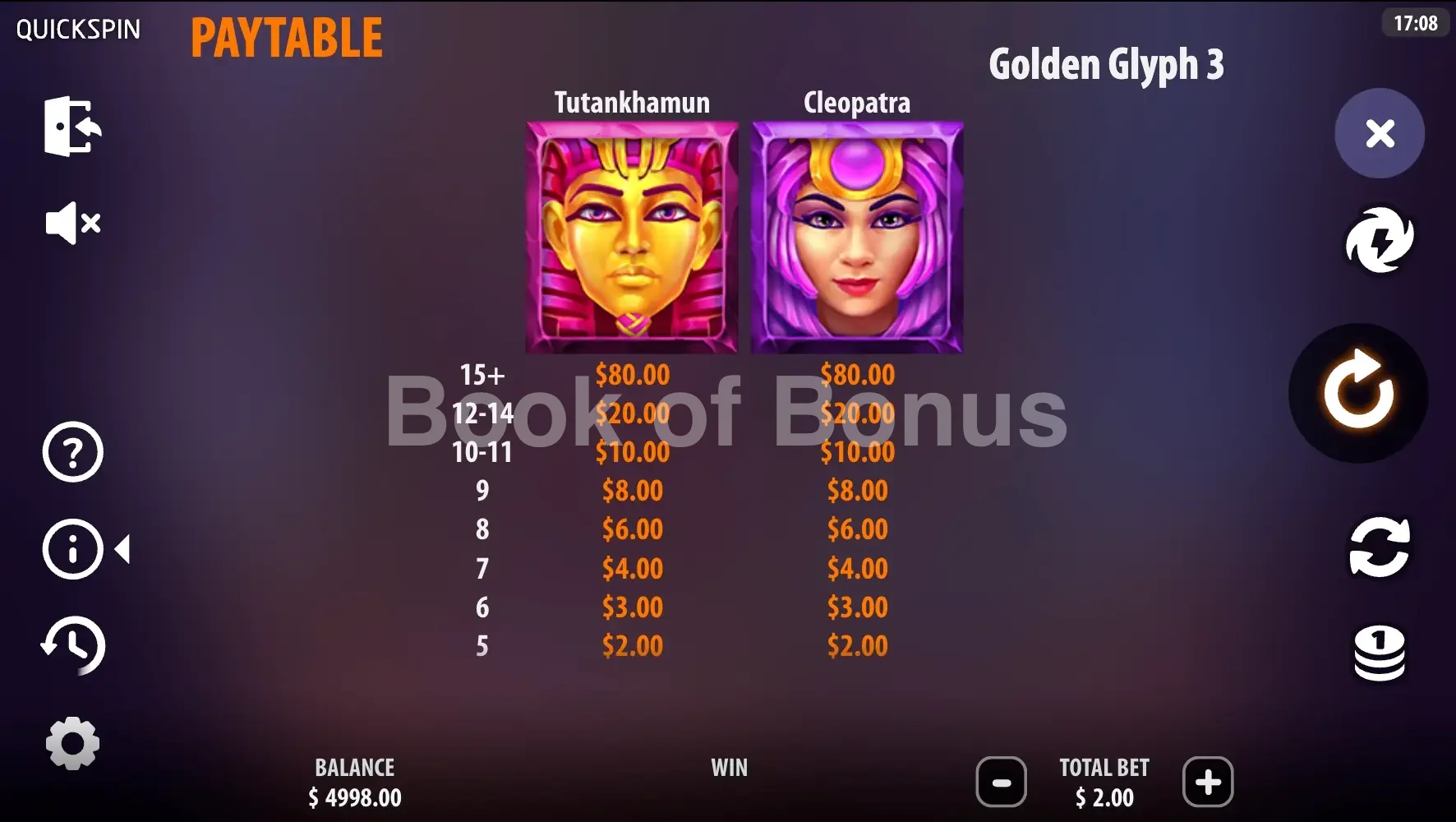 Tableau des gains Golden Glyph 3