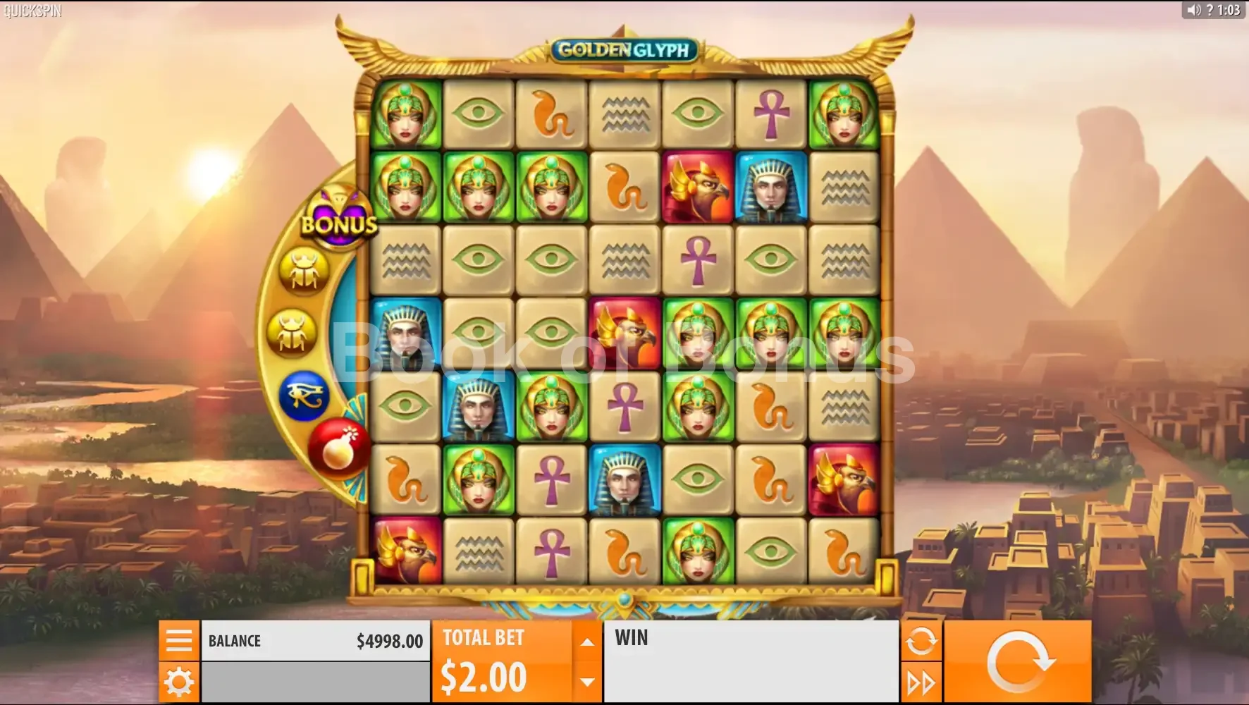 Golden Glyph par Quickspin - jeu de base et disposition des rouleaux