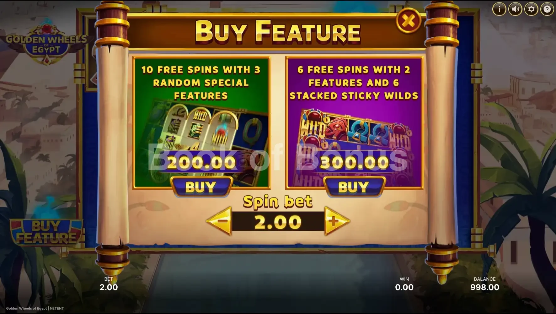 Achat de bonus Golden Wheels of Egypt