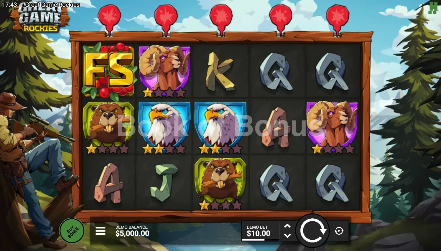 Great Game Rockies par Hacksaw Gaming - jeu de base et disposition des rouleaux