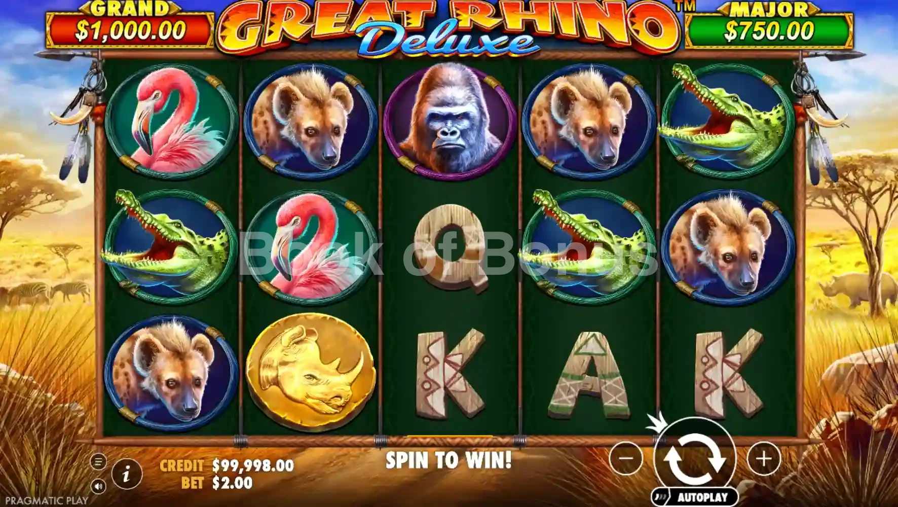 Great Rhino Deluxe par Pragmatic Play - jeu de base et disposition des rouleaux