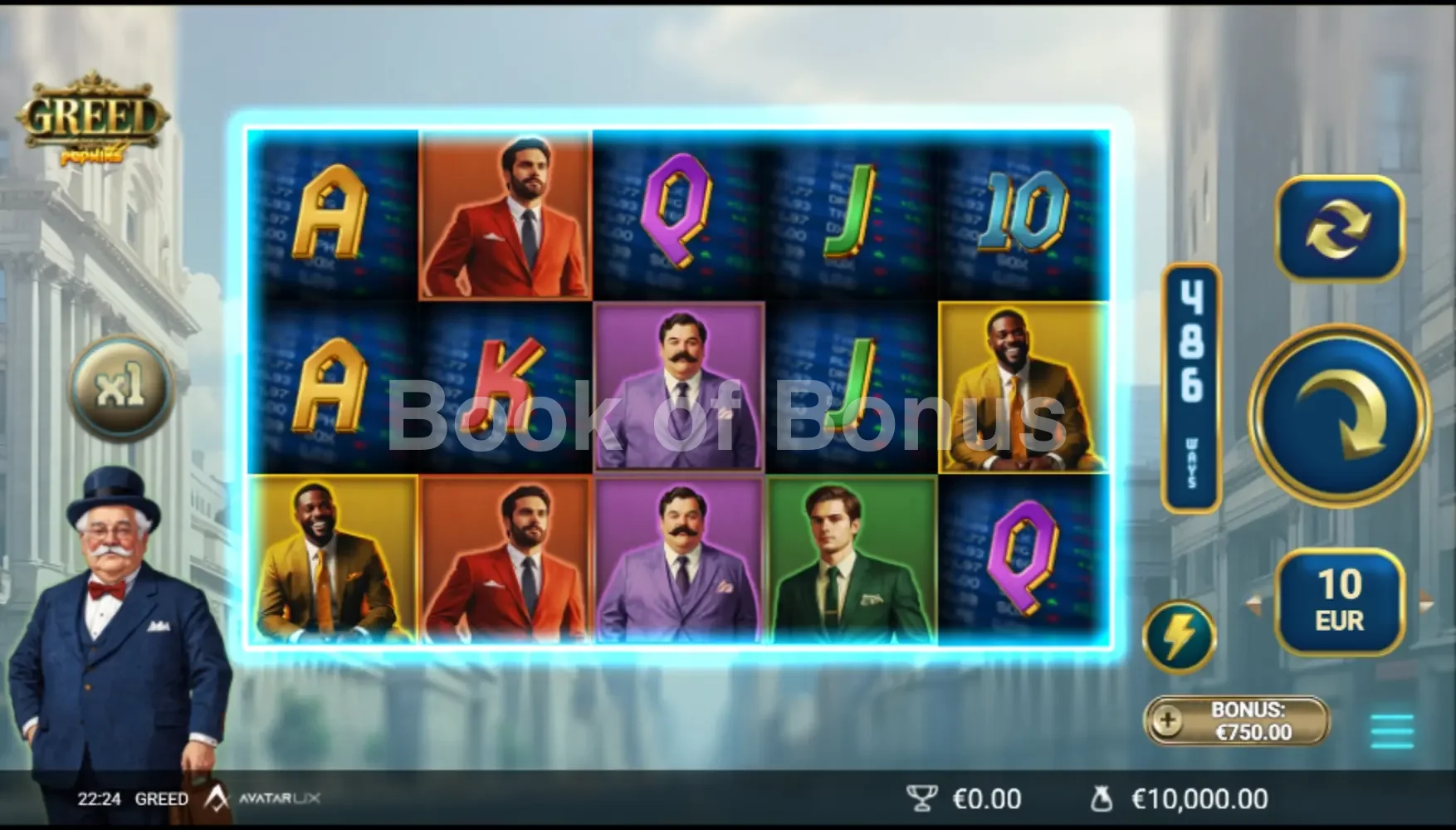 Greed par Avatar UX - jeu de base et disposition des rouleaux
