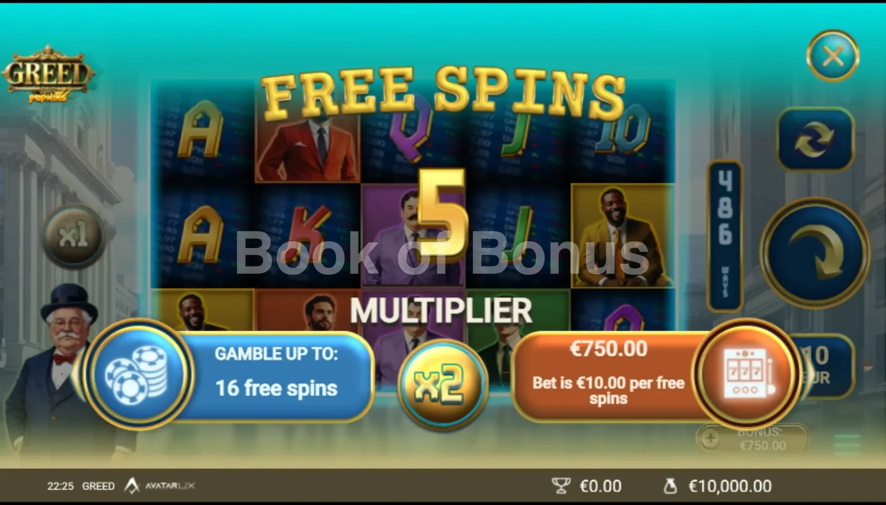 Greed par Avatar UX - menu d'achat de bonus et options
