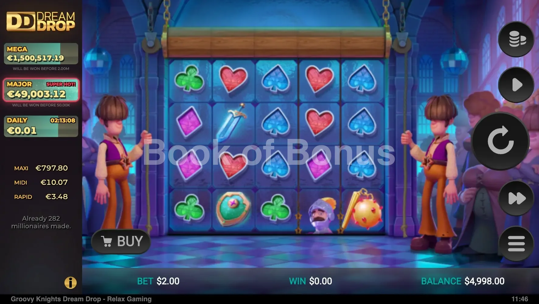 Groovy Knights Dream Drop par Relax Gaming - jeu de base et disposition des rouleaux