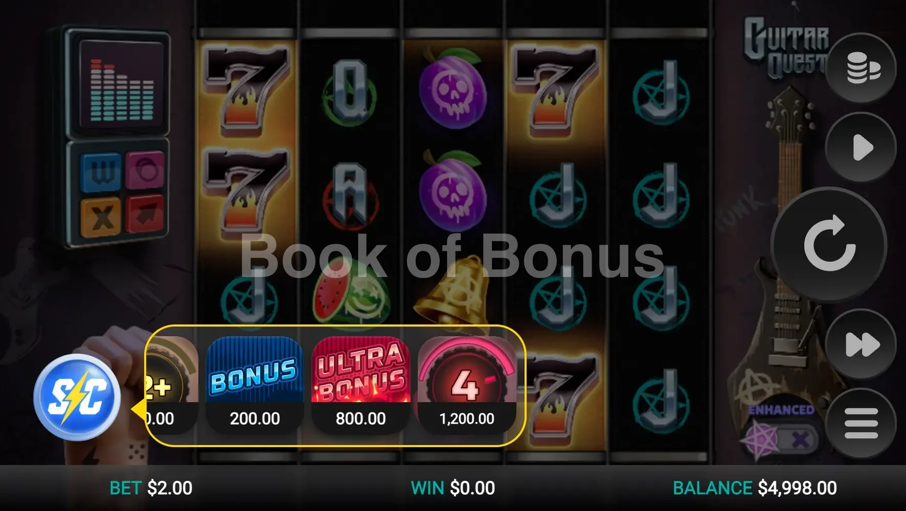 Guitar Quest par Relax Gaming - menu d'achat de bonus et options