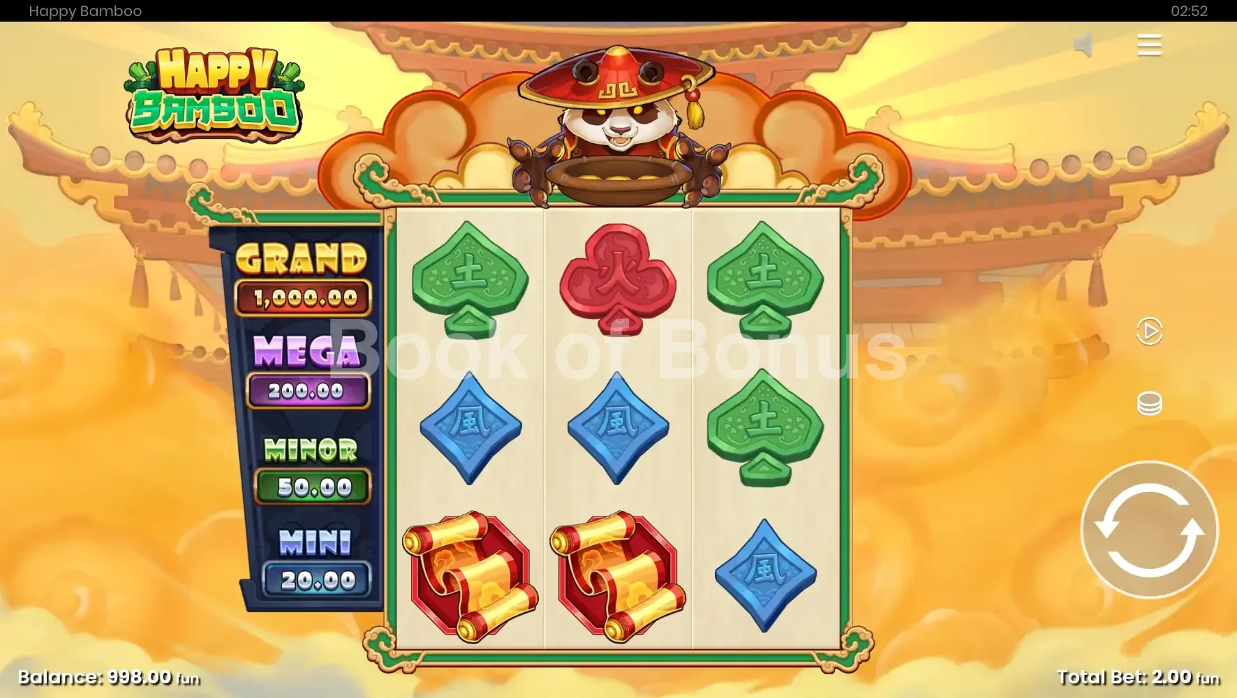 Happy Bamboo par Push Gaming - jeu de base et disposition des rouleaux
